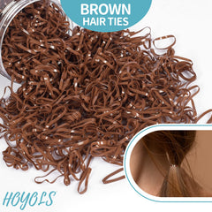 HOYOLS brown bands worn in a ponytail for a gentle, secure hold.