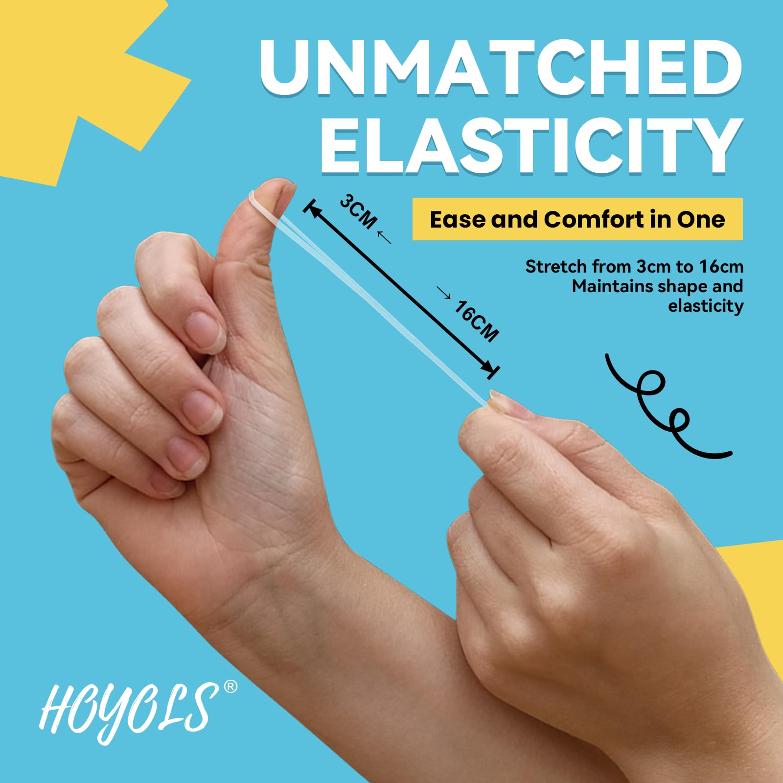 HOYOLS no-crease bands blend invisibly with blond hair.