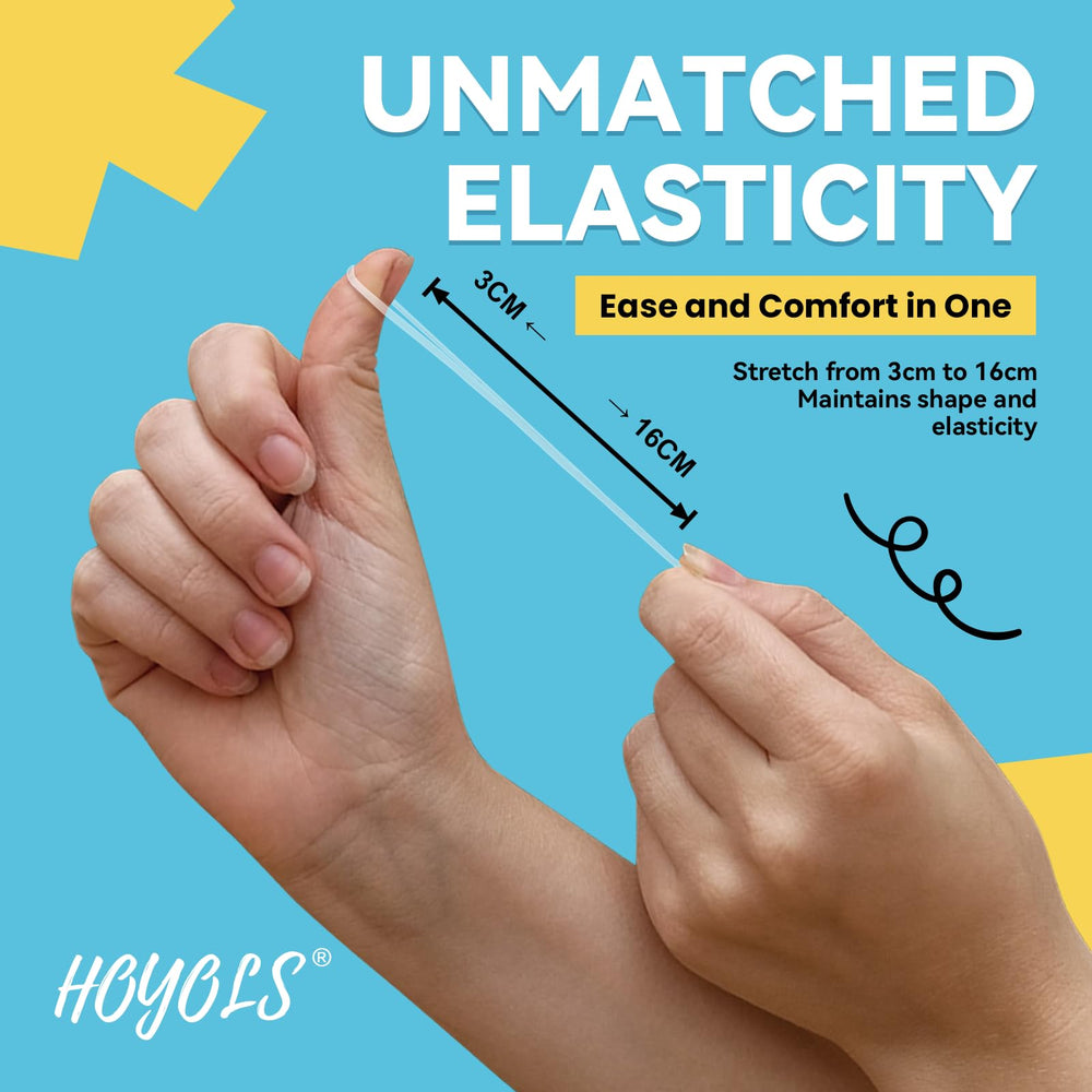 HOYOLS no-crease bands blend invisibly with blond hair.