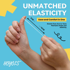 HOYOLS no-crease bands blend invisibly with blond hair.