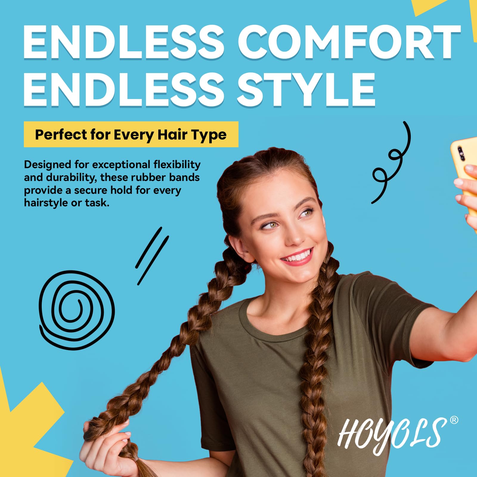 HOYOLS ponytail elastics, 30mm, secure hold for busy days.