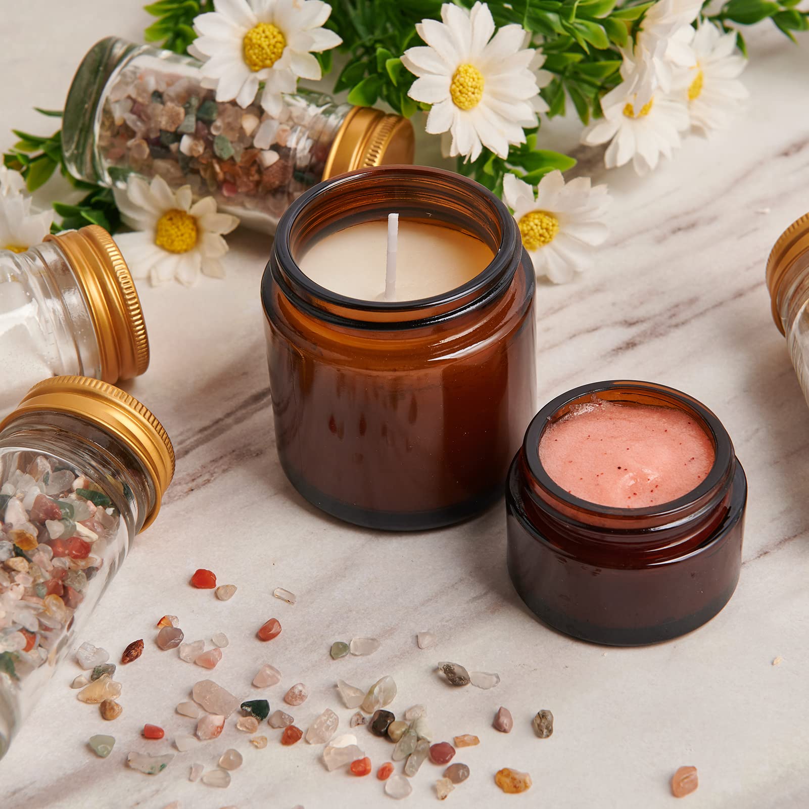 Hoa Kinh amber glass jar with inner liner secures creams during travel