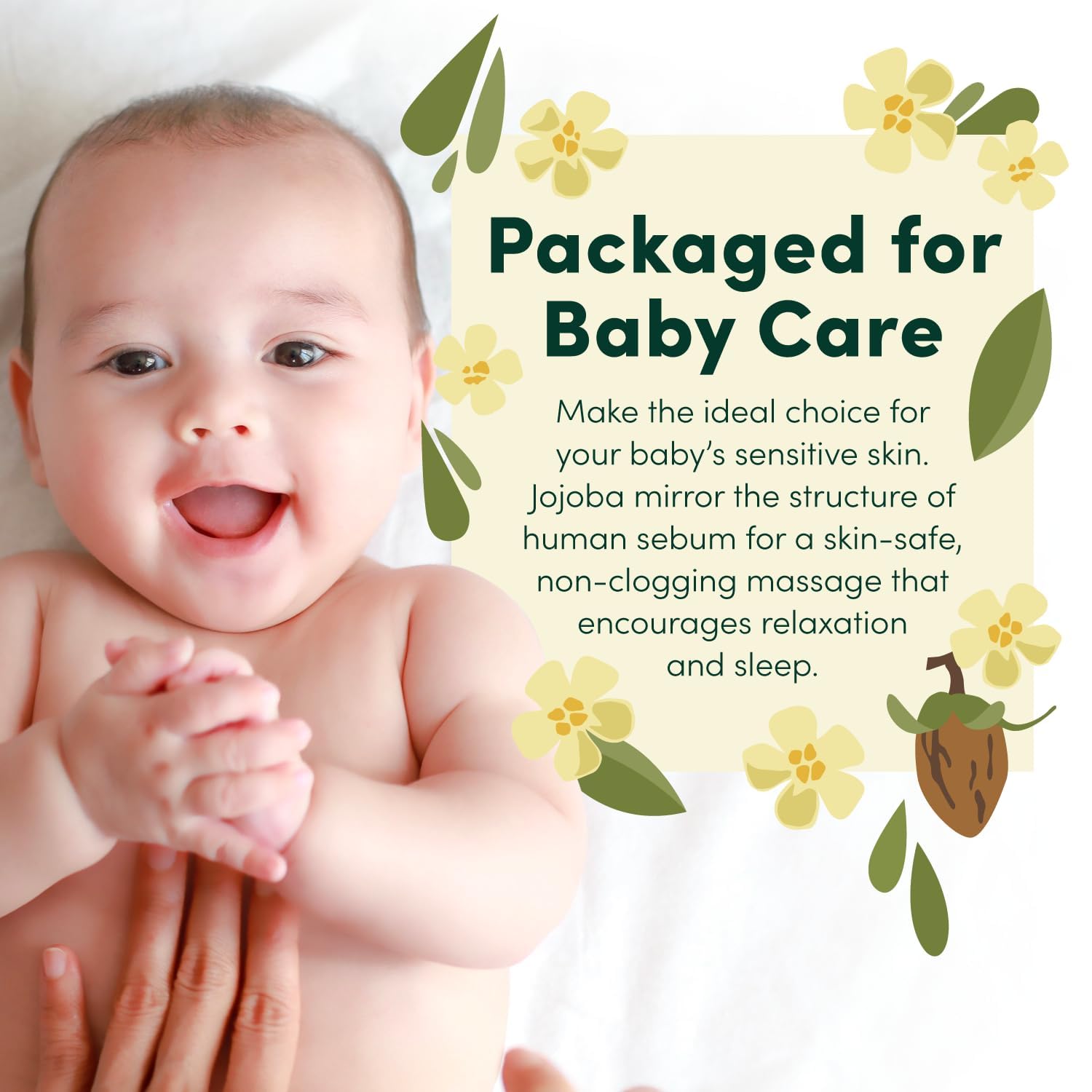 HobaCare Jojoba Oil hexane-free label emphasizing purity and safety.