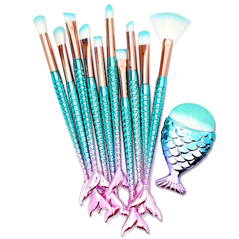 HOFASON 11-piece makeup brushes set with mermaid handle for stylish gifting