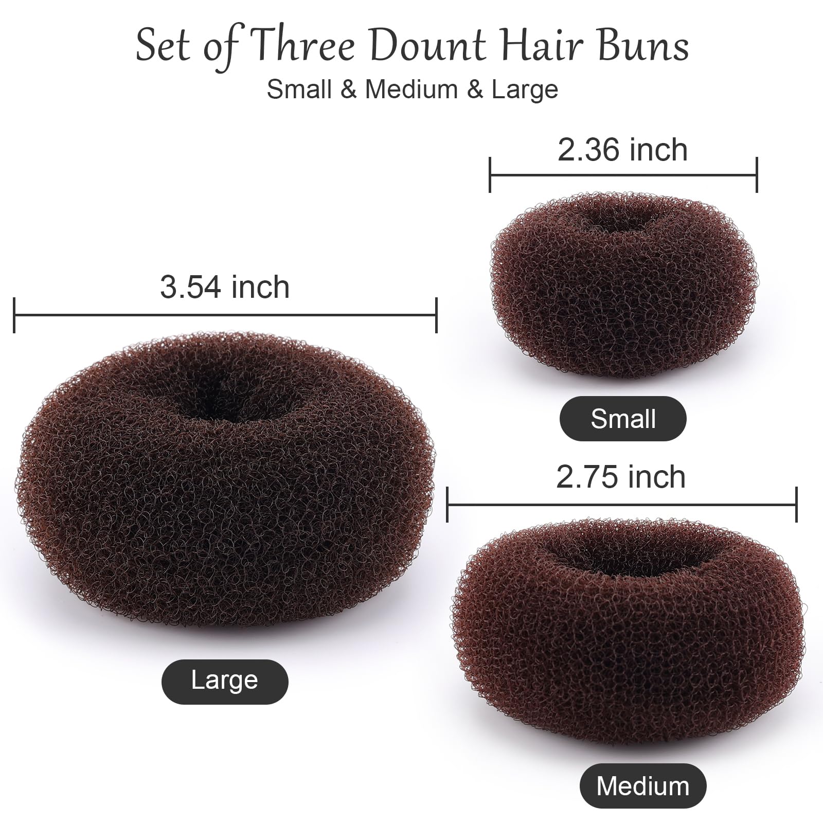 Medium 2.75 inch brown donut for long hair updos