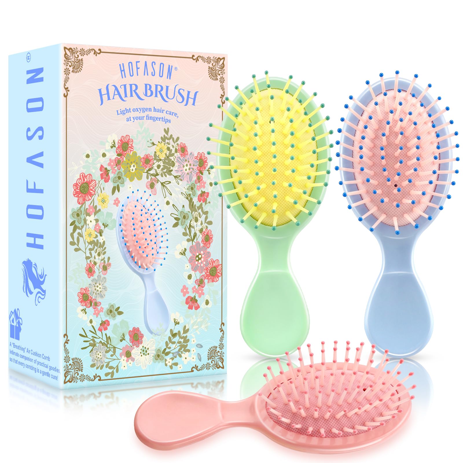 HOFASON mini wet hair brush 3-pack in vibrant colors for quick detangling on the go