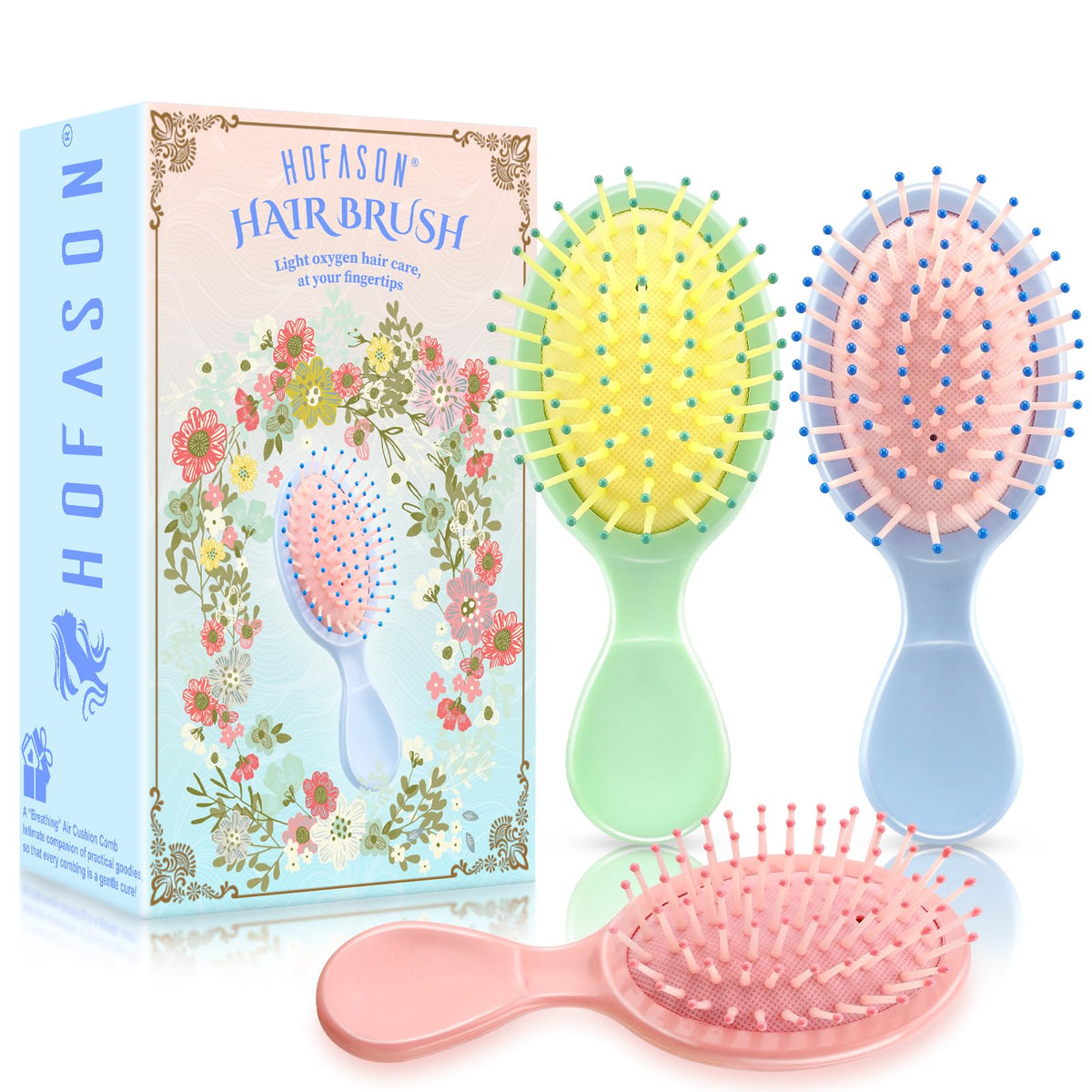 HOFASON mini wet hair brush 3-pack in vibrant colors for quick detangling on the go