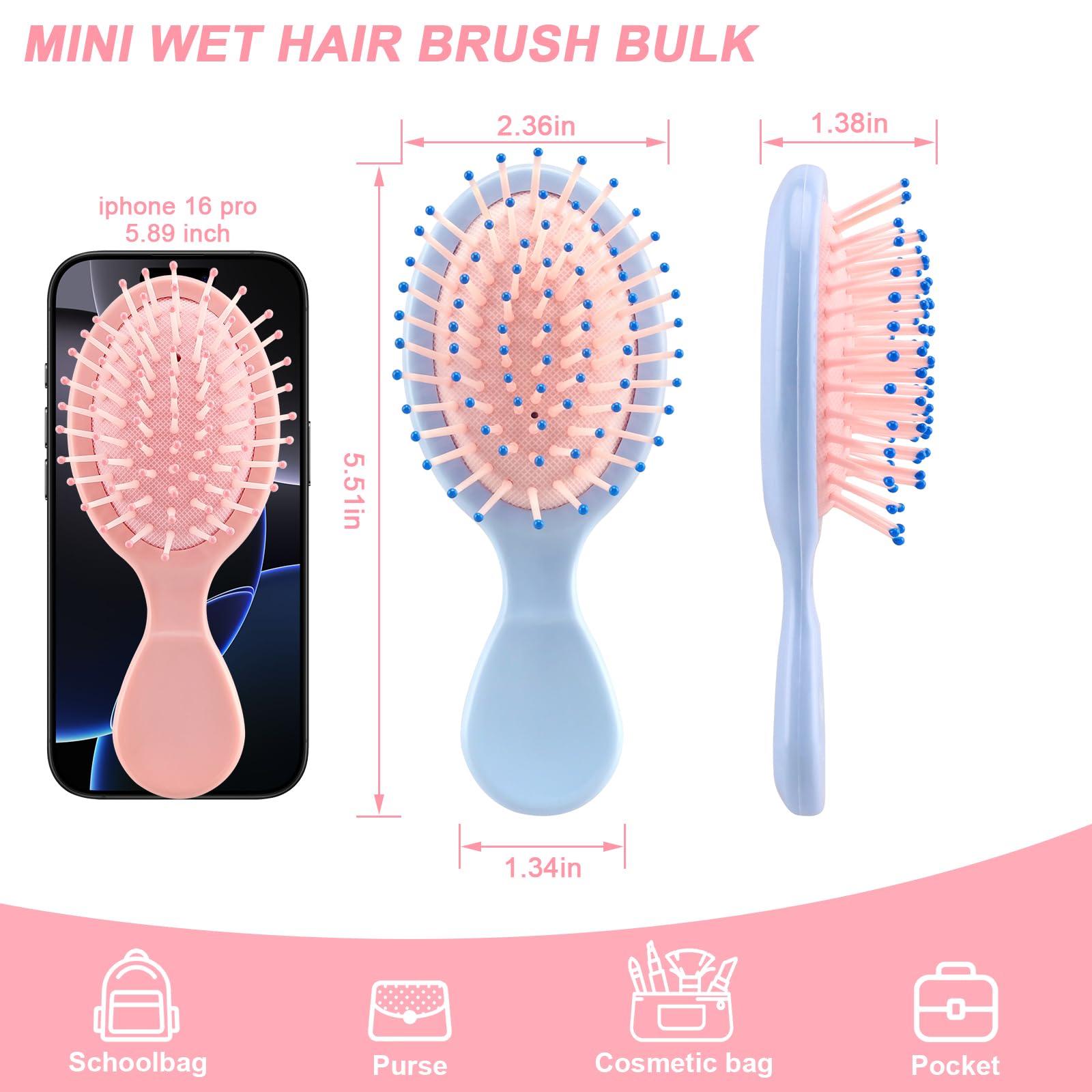 HOFASON air cushion mini brush with soft teeth reduces frizz and snagging