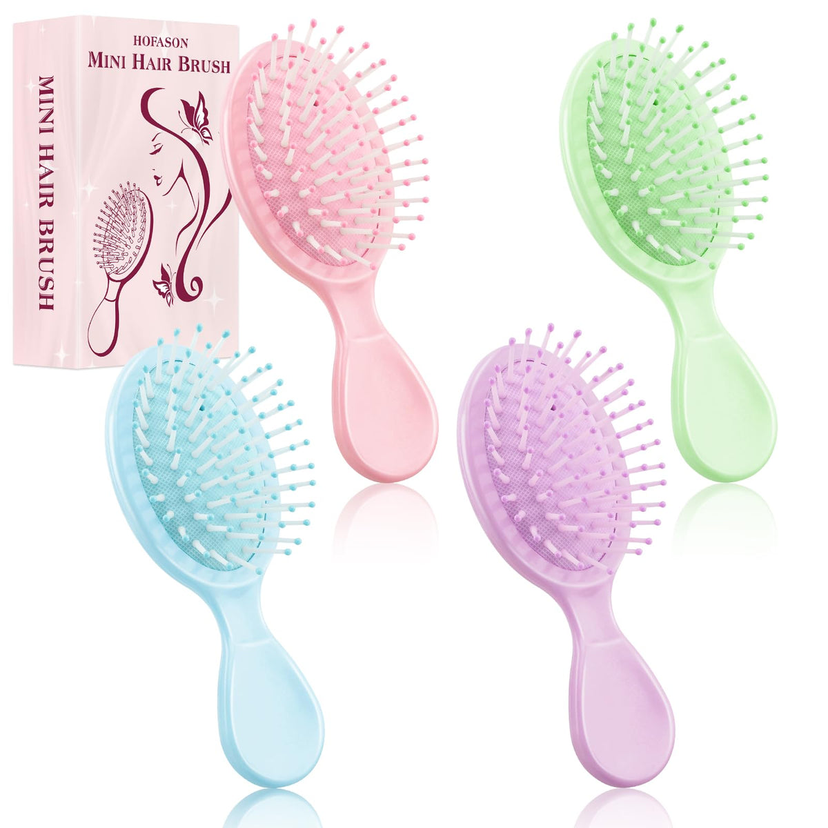 HOFASON mini wet hair brush in pastel macarons colors for on-the-go detangling.