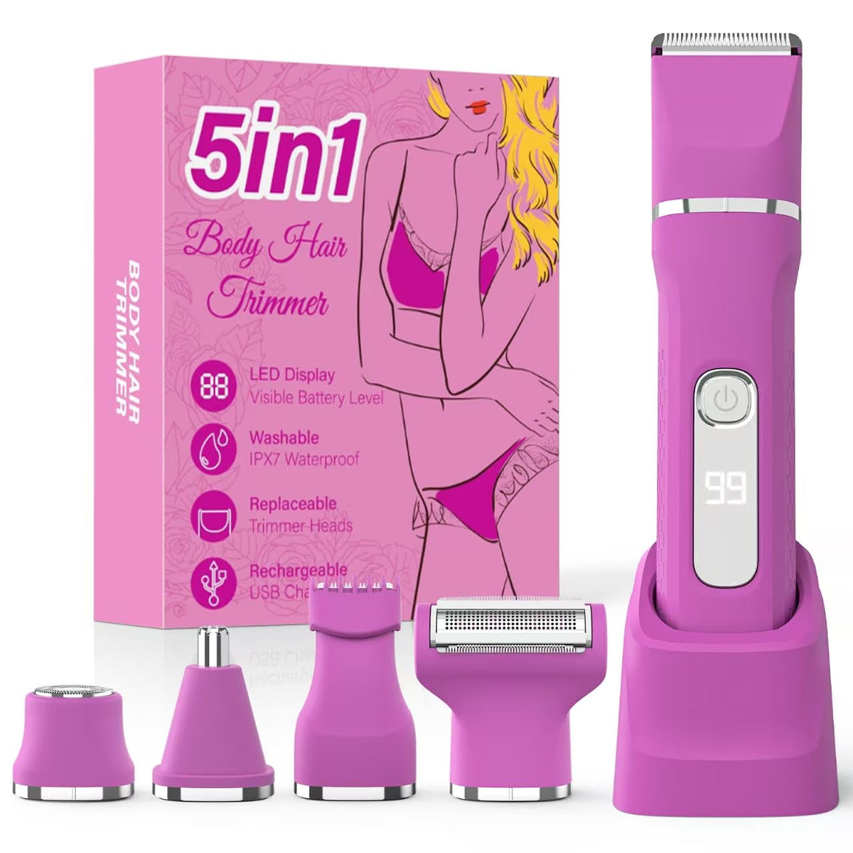 HOHOLE bikini trimmer rose-pink full device for all-in-one skin grooming