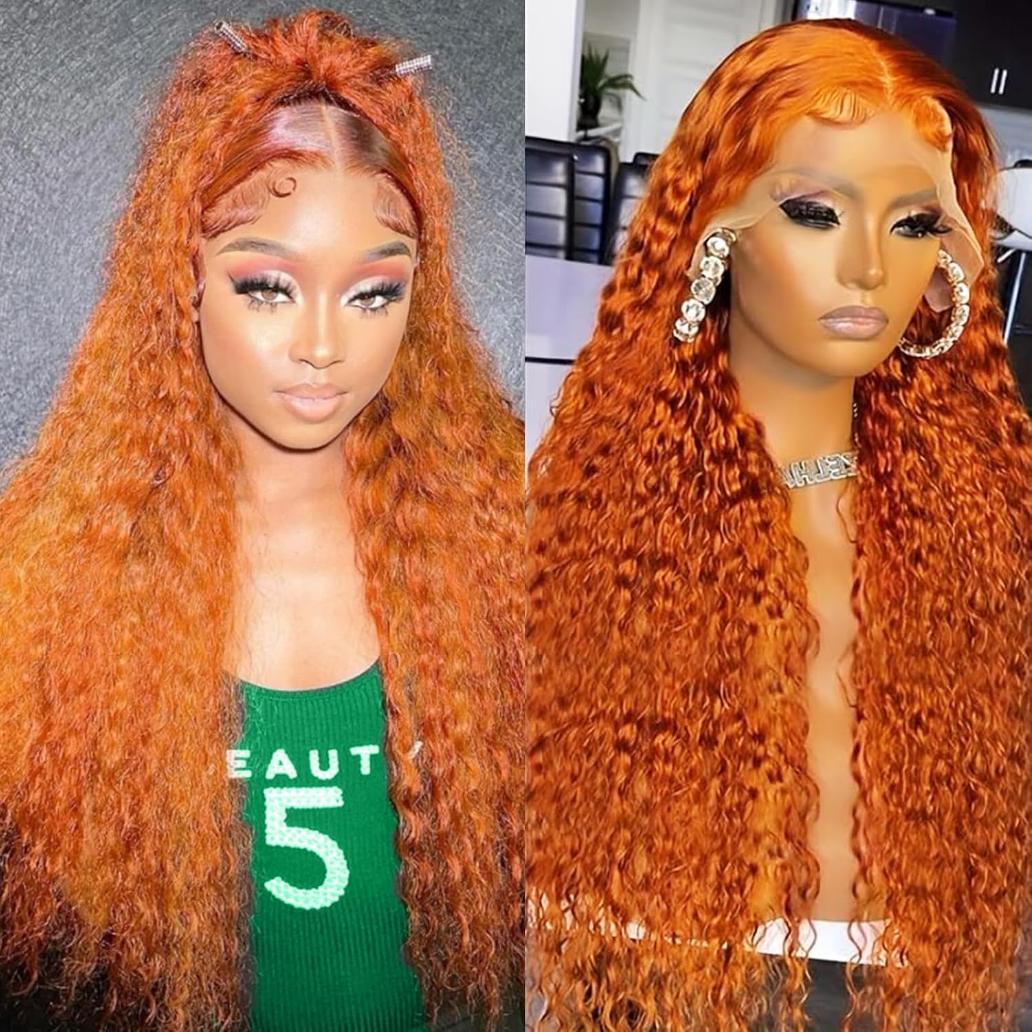 Hoiloxa 30-inch ginger lace-front wig with natural hairline and full body wave.
