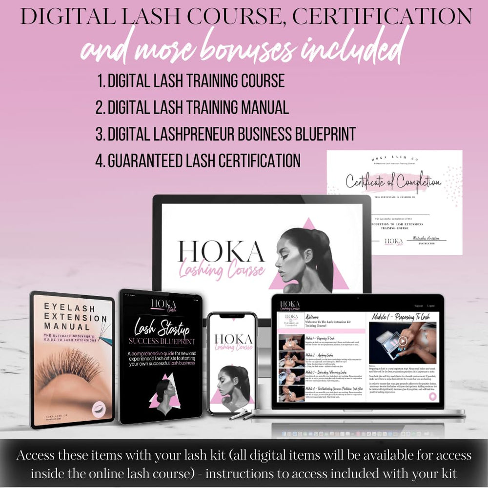 HOKA lash extension kit training manual guiding step-by-step methods.