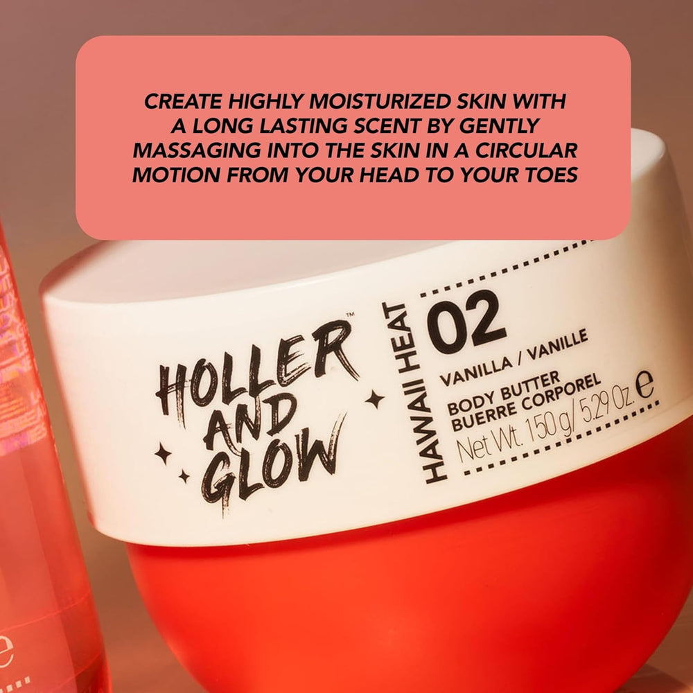 Holler & Glow Hawaii Heat brand logo on bottle ensures instant recognition