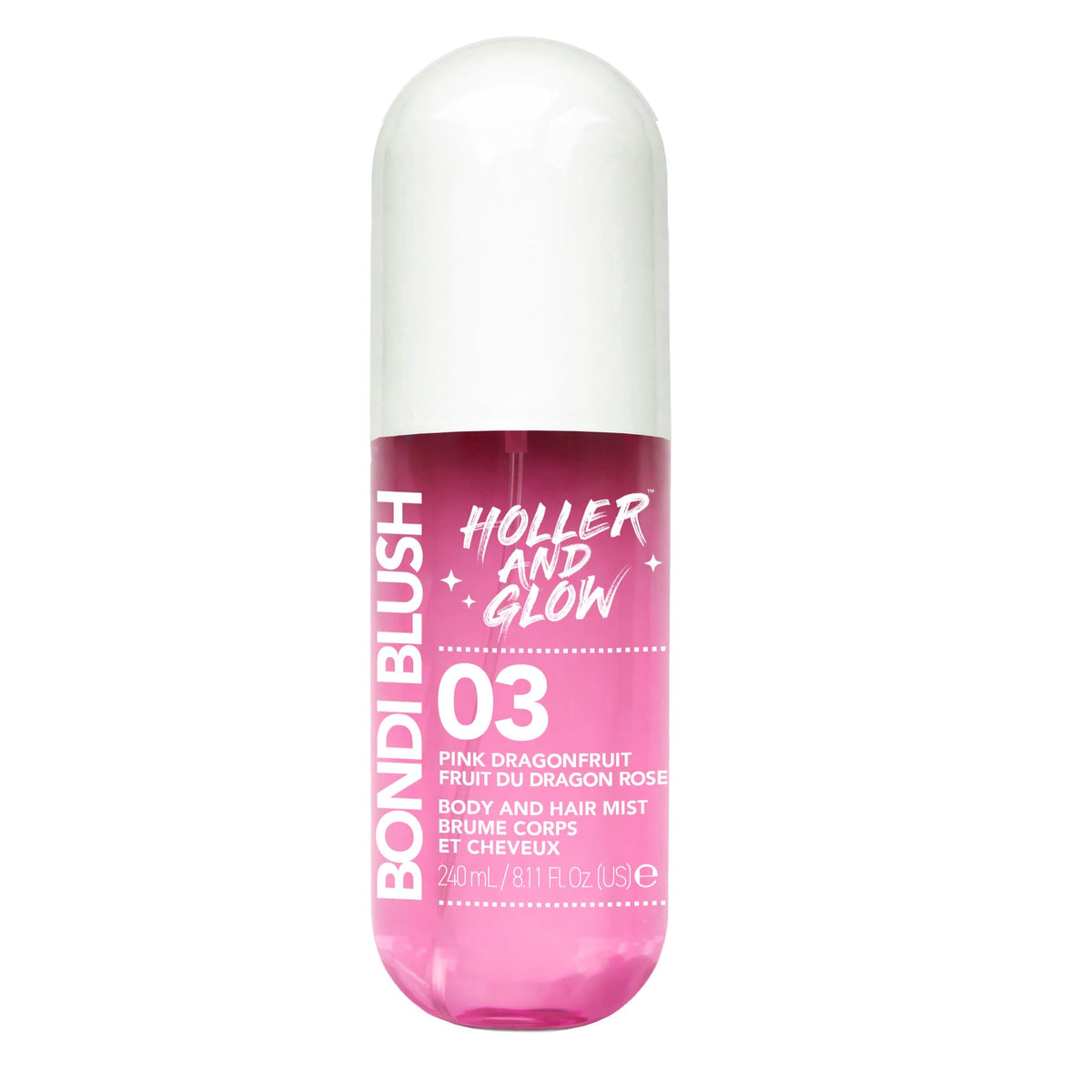 Holler & Glow Bondi Blush bottle front with tropical pink dragonfruit scent for everyday freshness
