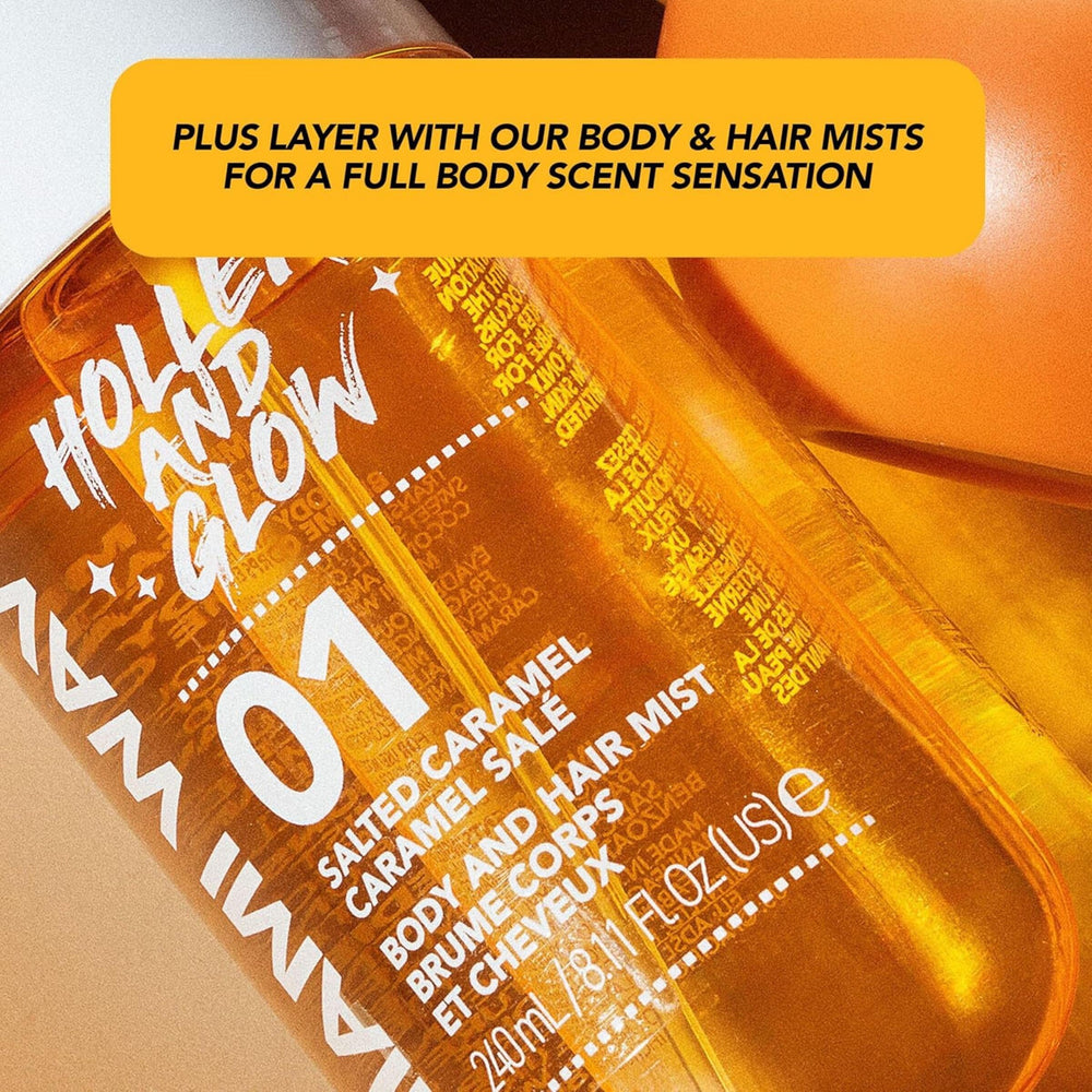 Tub cap closeup reveals premium Holler & Glow packaging.