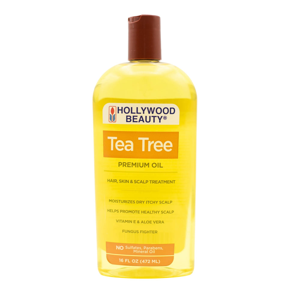 Hollywood Beauty Tea Tree Oil: botella de aceite versátil para cabello y cuero cabelludo.