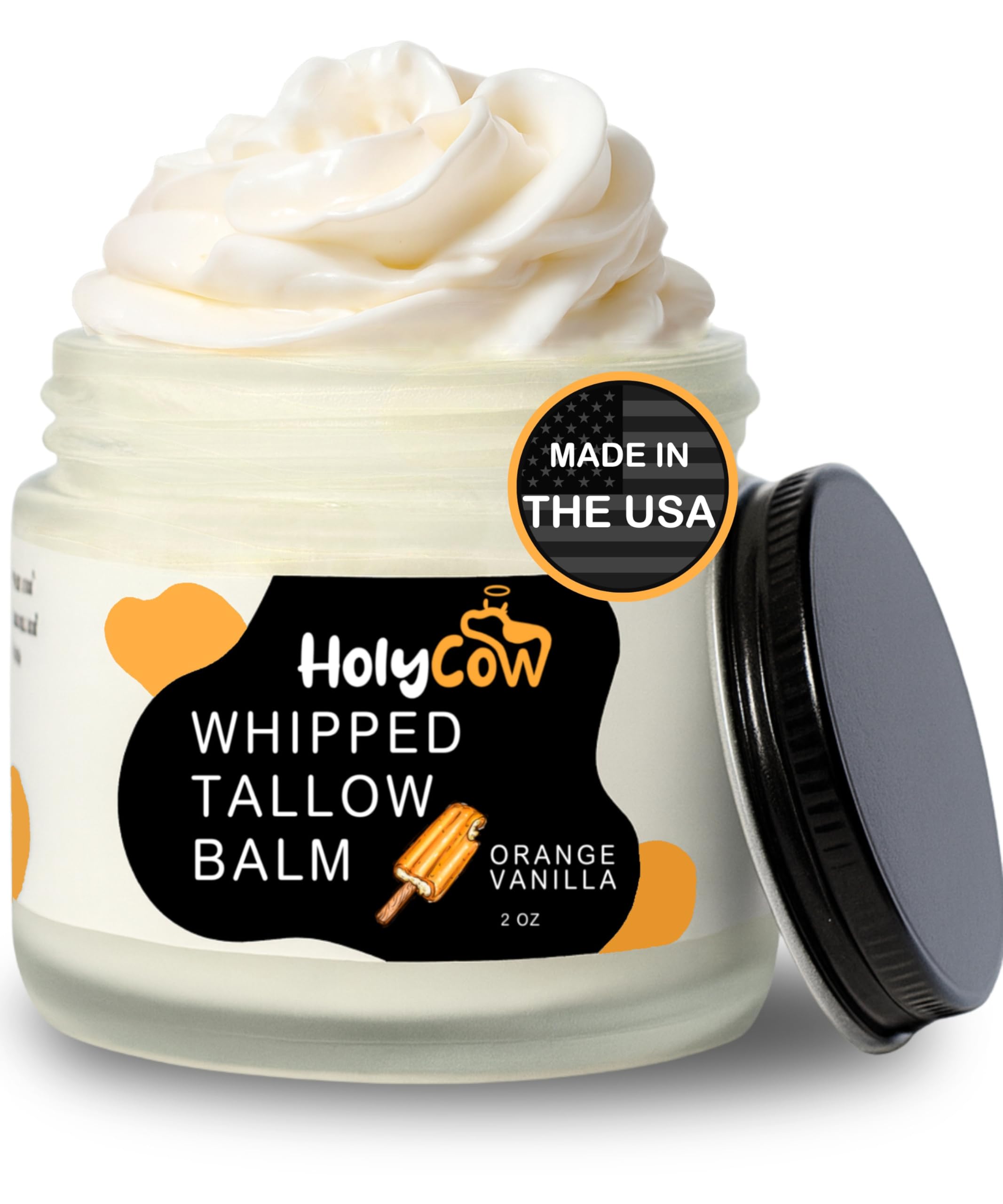 HolyCow beef tallow balm jar close-up shows rich texture for deep skin hydration