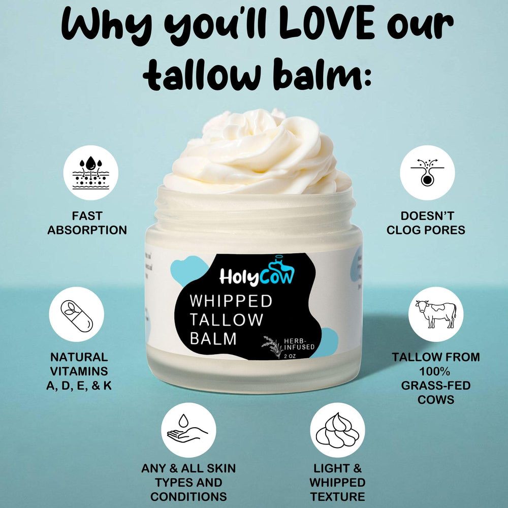 HolyCow face moisturizer supporting dry skin with vitamin-rich beef tallow
