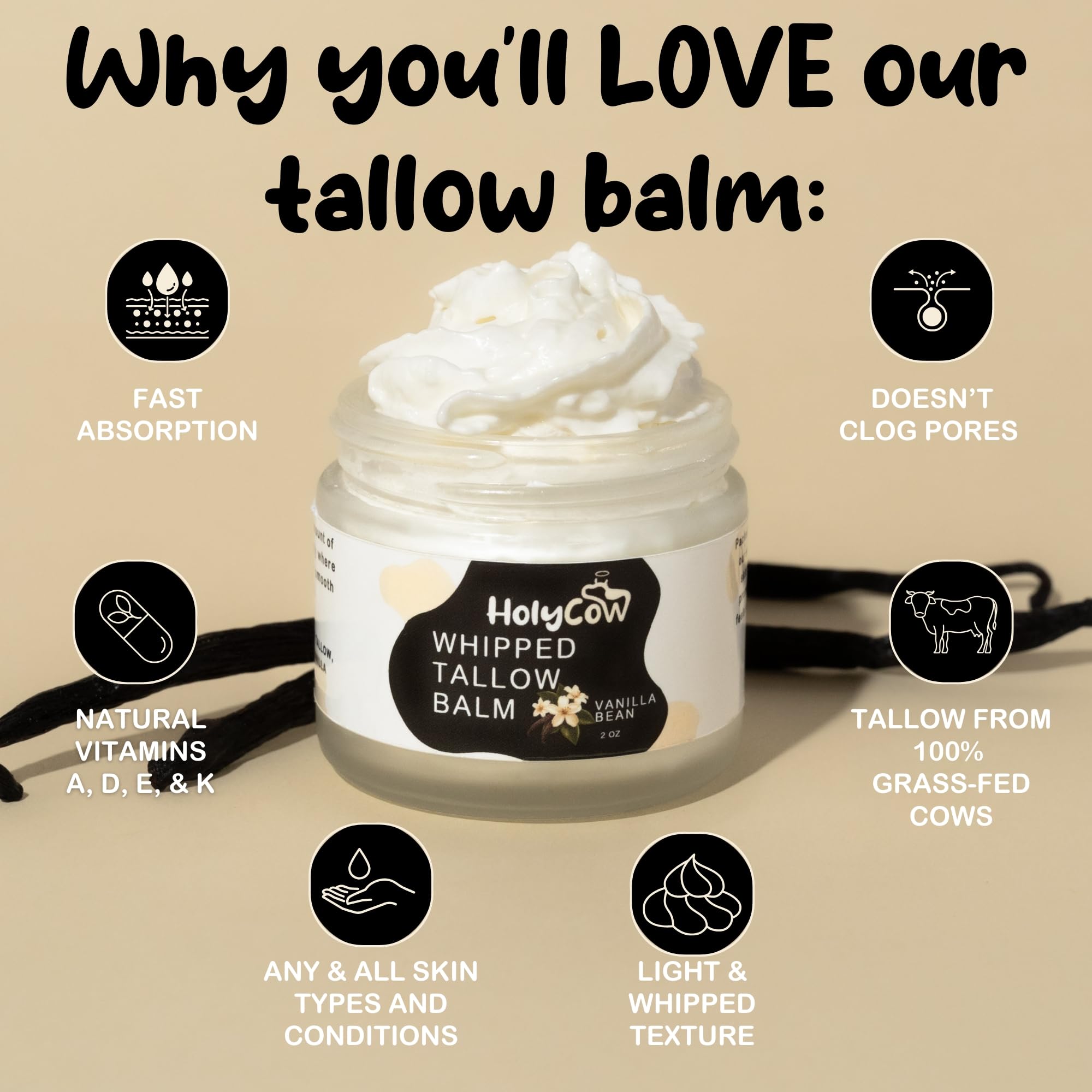 HolyCow grass-fed moisturizer close-up on smooth skin