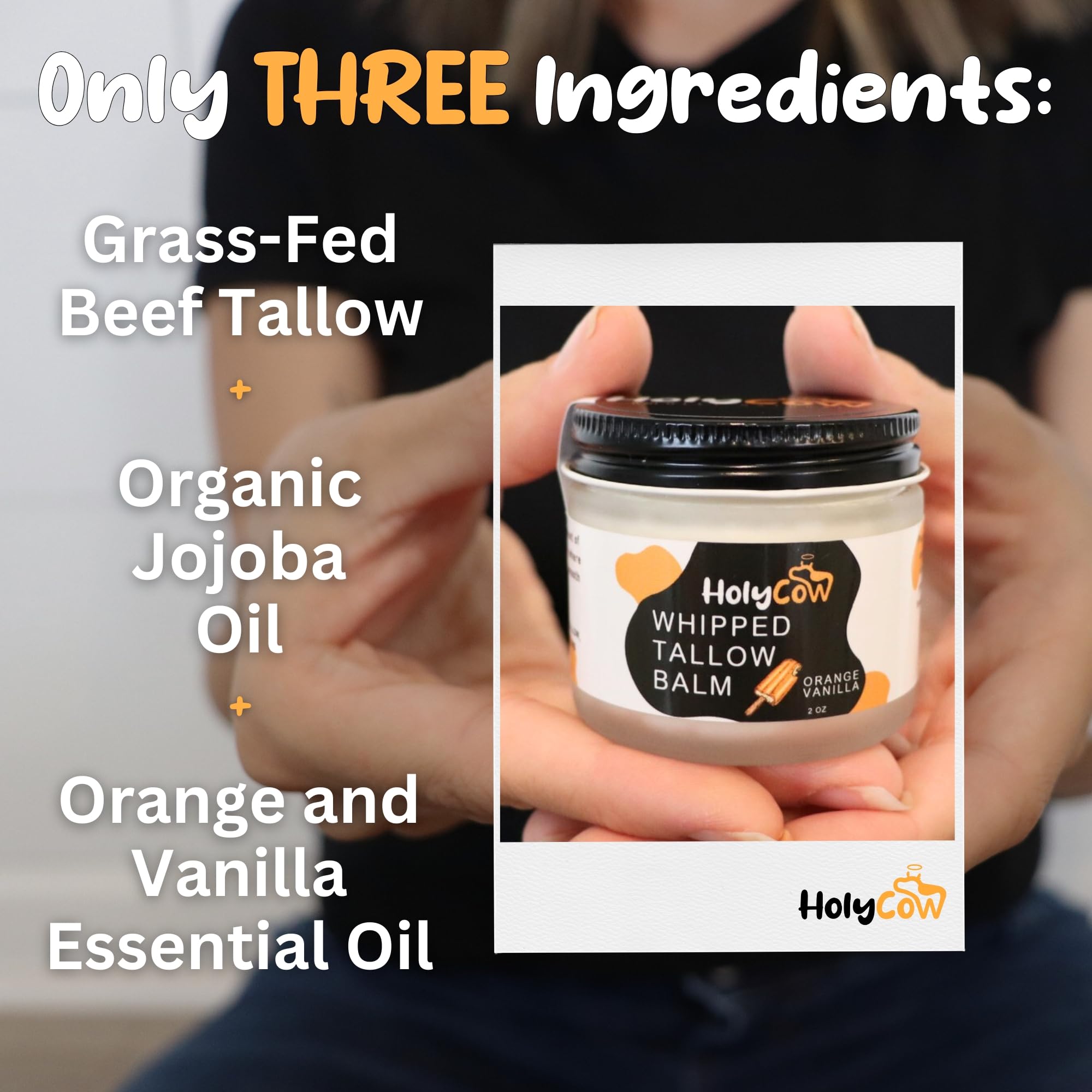 HolyCow whipped tallow with vanilla orange swatch reveals light scent and absorption