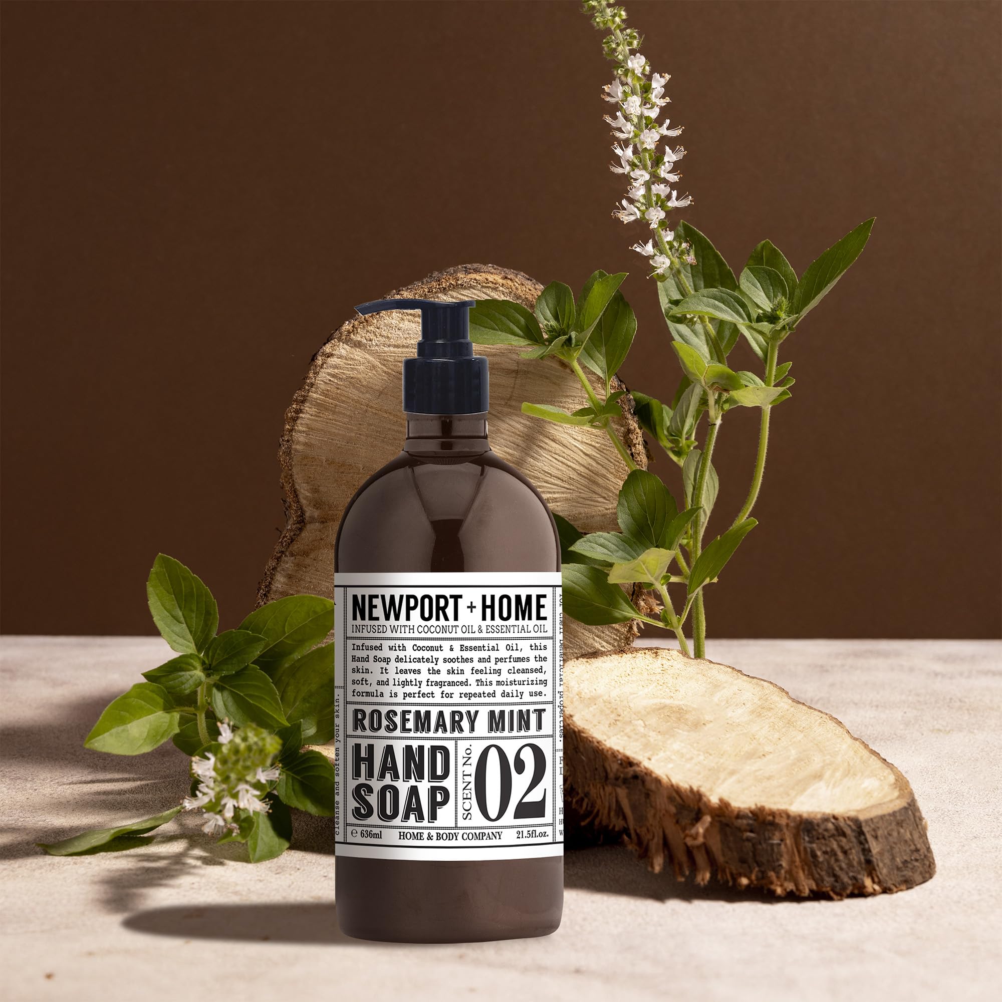 Home & Body Co Newport Rosemary Mint hand soap pump with refreshing daily scent.