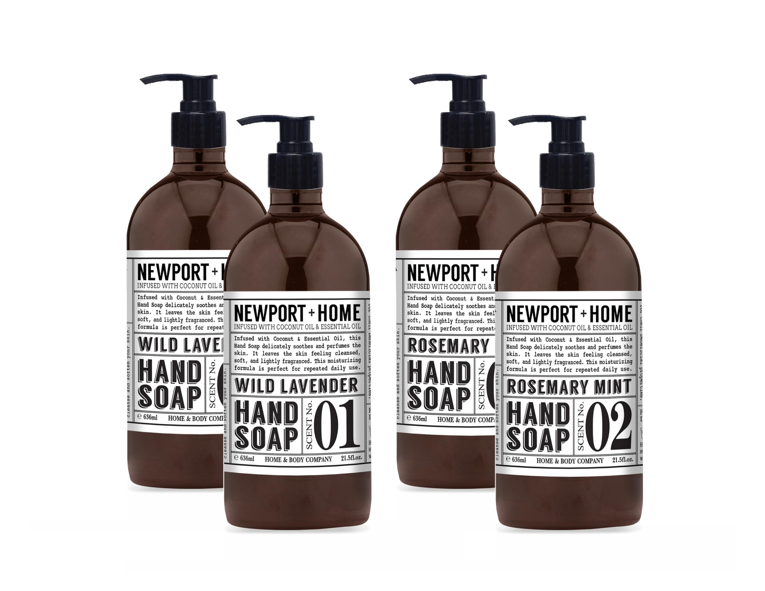 Home & Body Co Newport Wild Lavender hand soap pump for gentle cleansing.