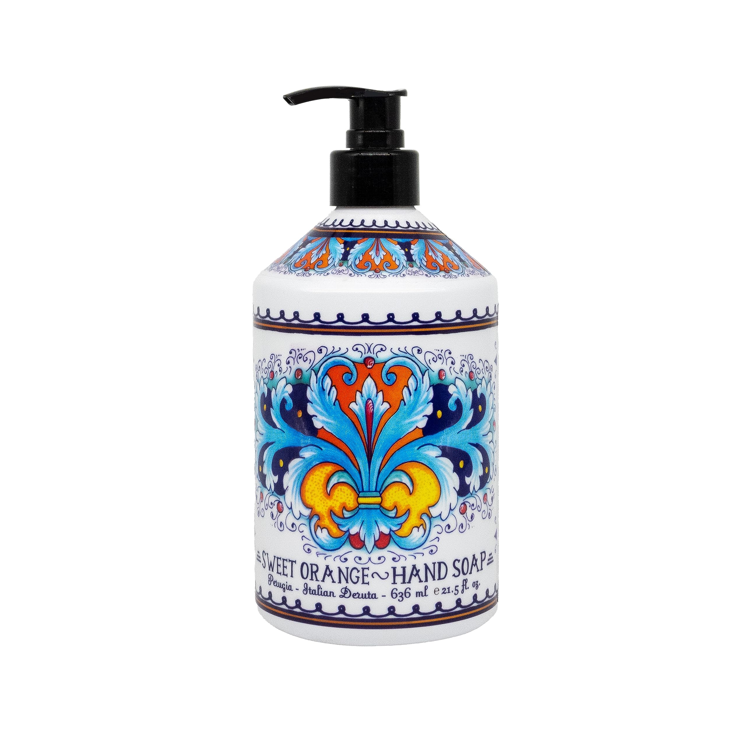 Close-up shows rich lather from Perugia Deruta hand soap's moisturizing formula