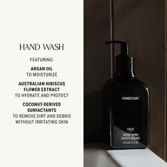 Homecourt Hand Wash pump display highlighting eco-friendly packaging