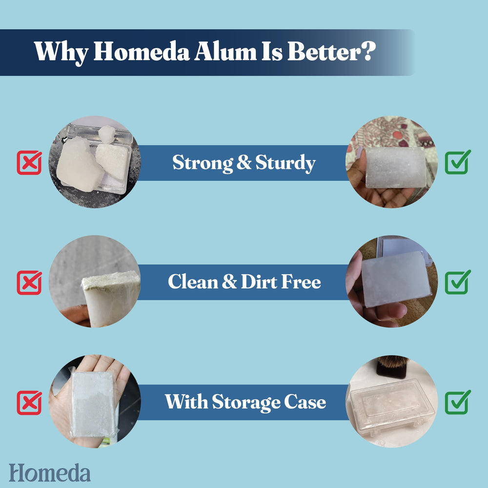 Homeda Alum Block packaging and case illustrate convenient storage