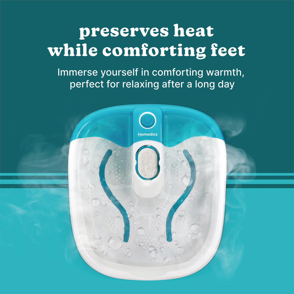 Homedics Bubble Mate Foot Spa includes removable pumice stone for smoothing
