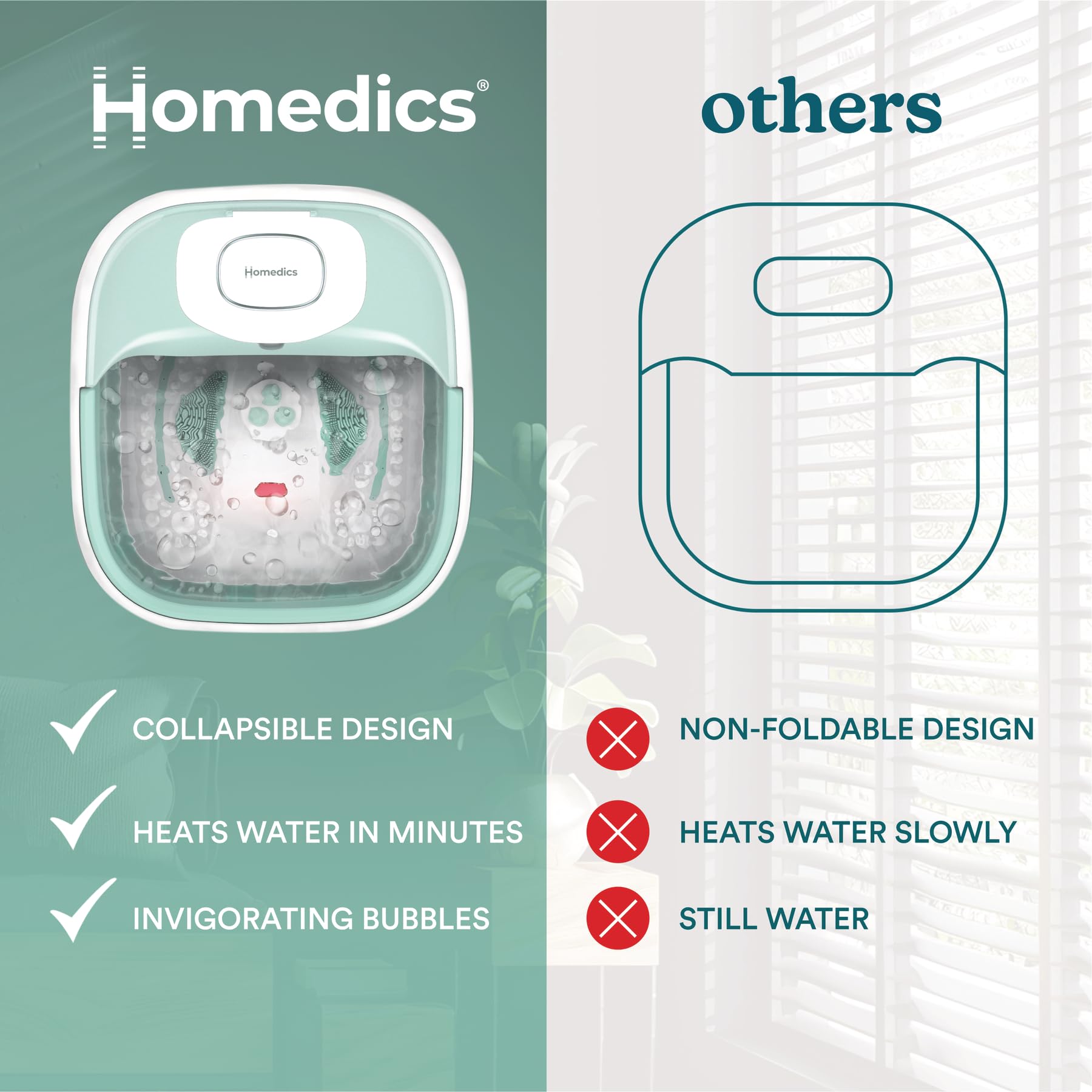 HoMedics Smart Space Elite Footbath safety-lock system prevents folding during use.