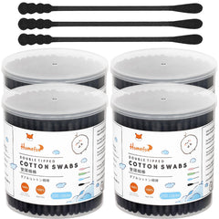 HOMEFOX black cotton swabs with spiral round tip for precise makeup removal