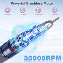 HoMove 35,000 RPM performance enables efficient nail shaping and finishing.