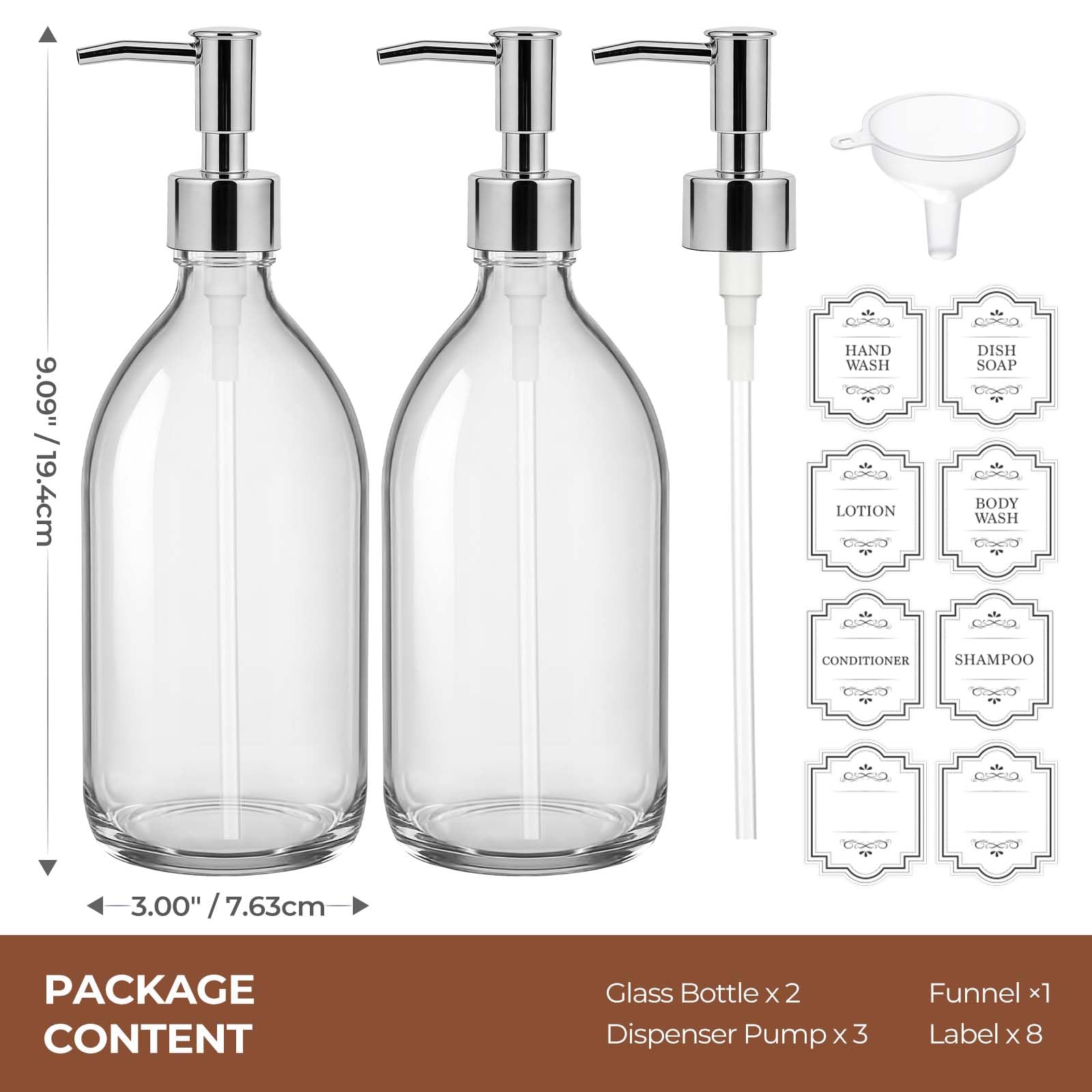 HomePicker clear glass bottle designed for soaps and lotions in shower