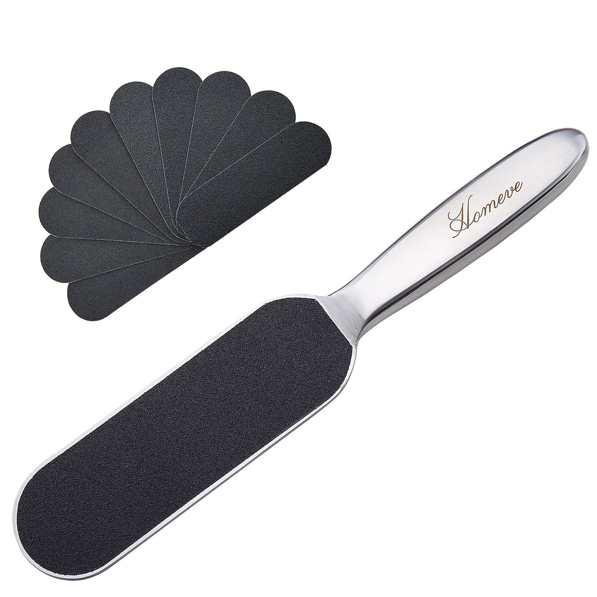 Homeve professional pedicure foot file with reusable stainless steel handle for at-home care