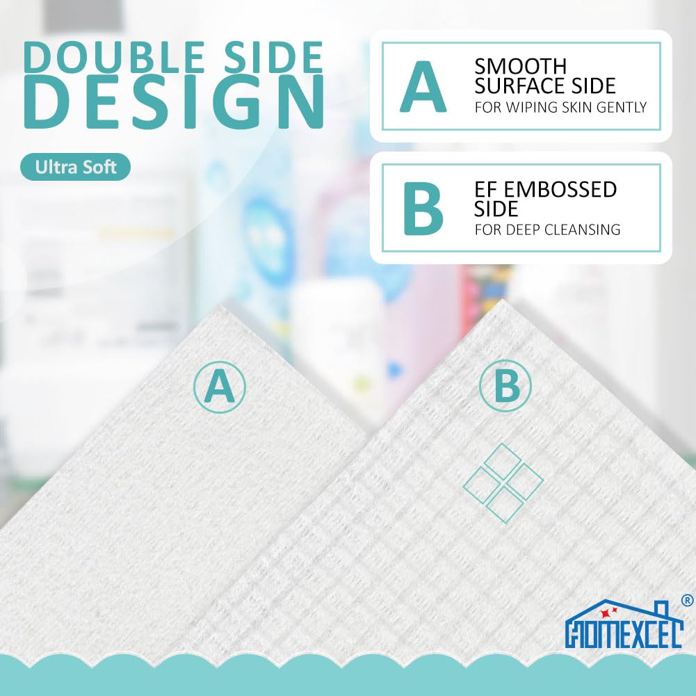 HOMEXCEL disposable makeup wipes with soft surface for gentle makeup removal.