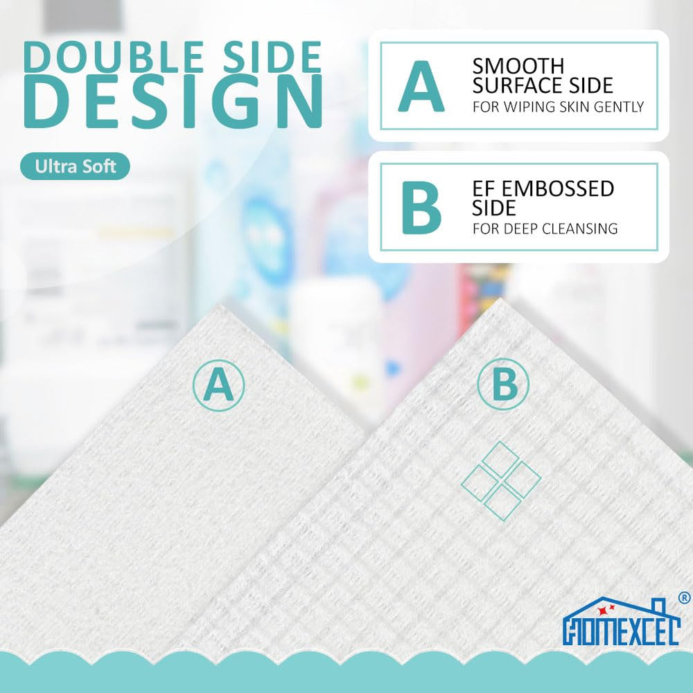 HOMEXCEL disposable makeup wipes with soft surface for gentle makeup removal.