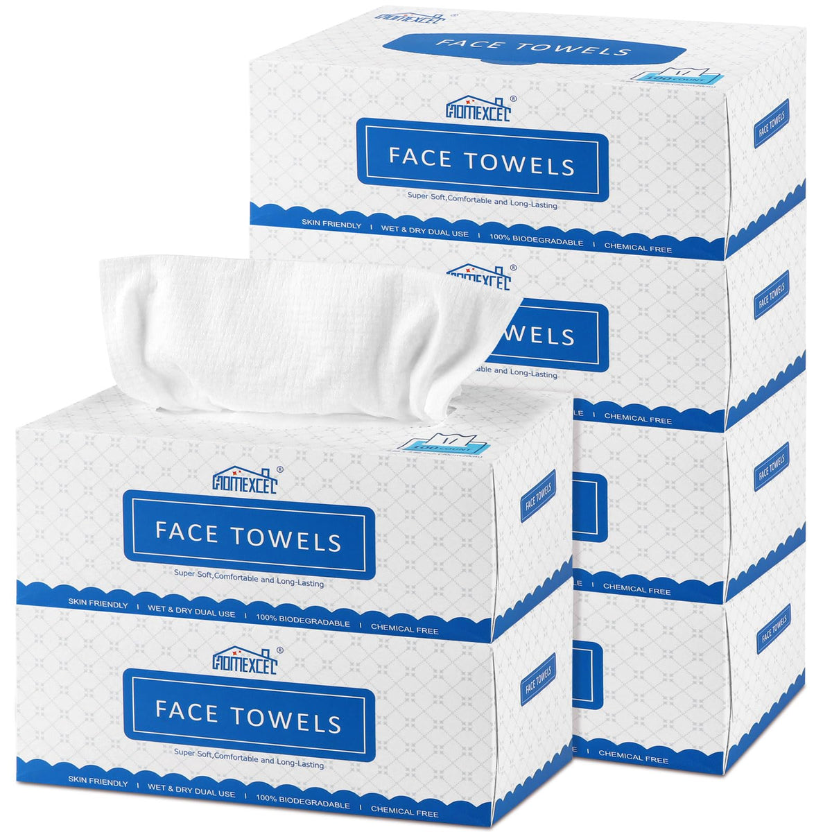 HOMEXCEL face towels two-sided texture for gentle wiping and deeper cleansing