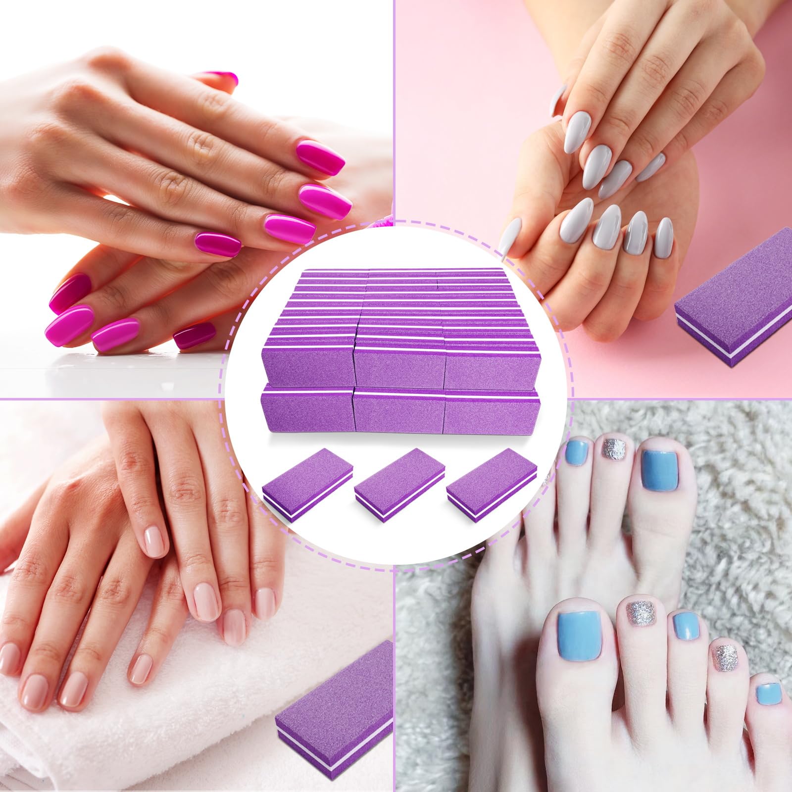 Close-up of HomeyEra purple nail buffer block