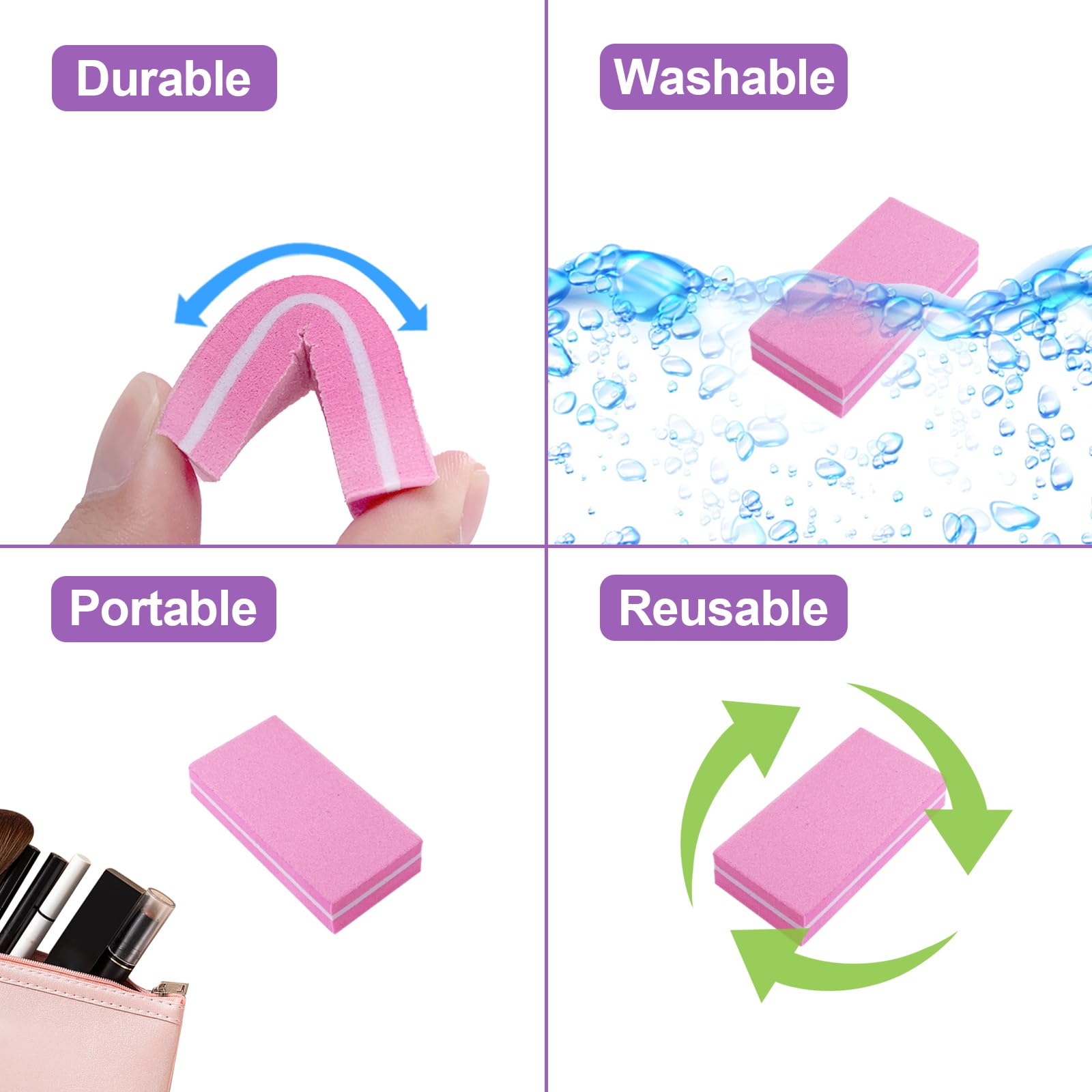 Compact HomeyEra pink buffer block designed for purse-sized touch-ups on the go.
