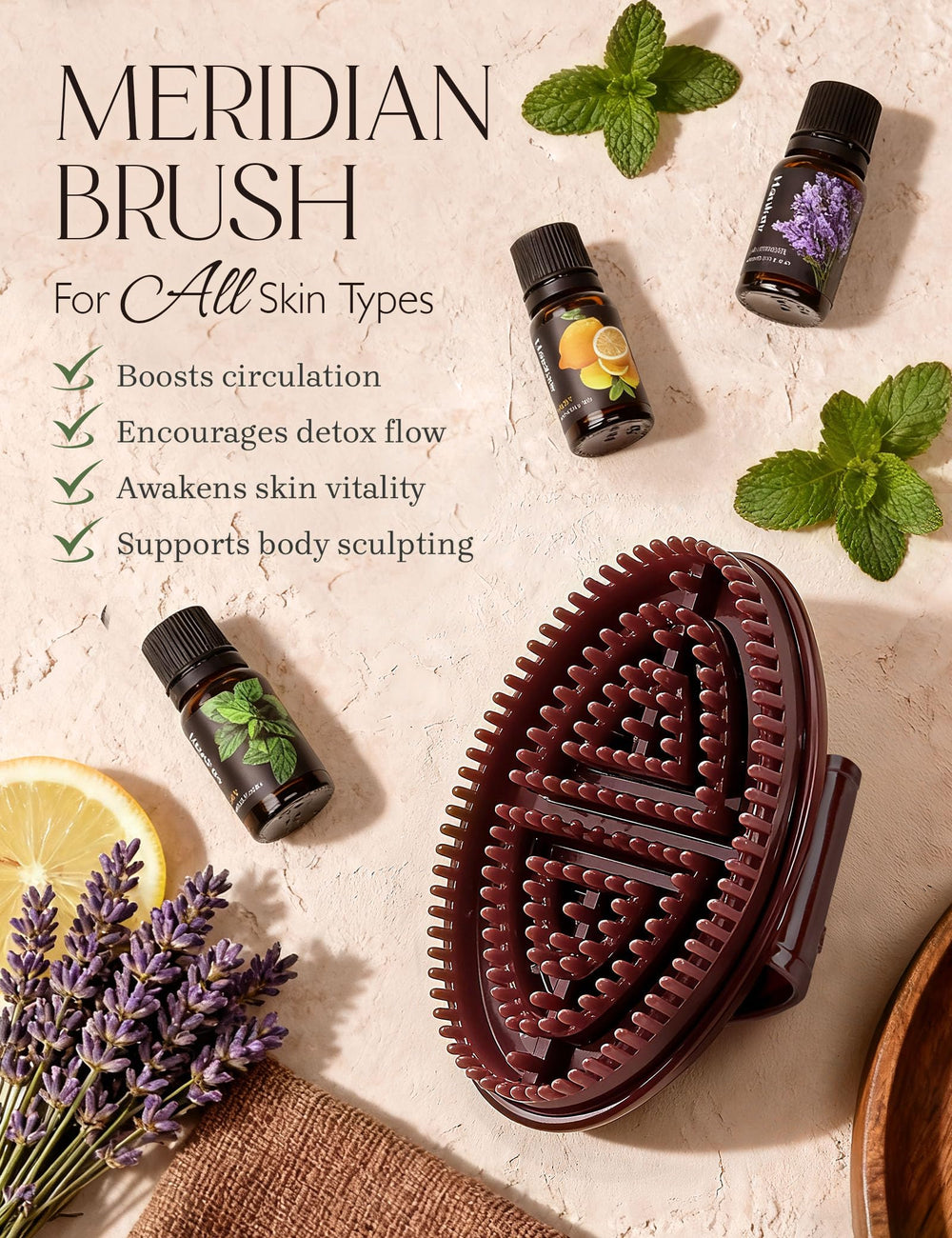 Homsoil Meridian Brush, cerdas TPU: limpieza suave con o sin agua.