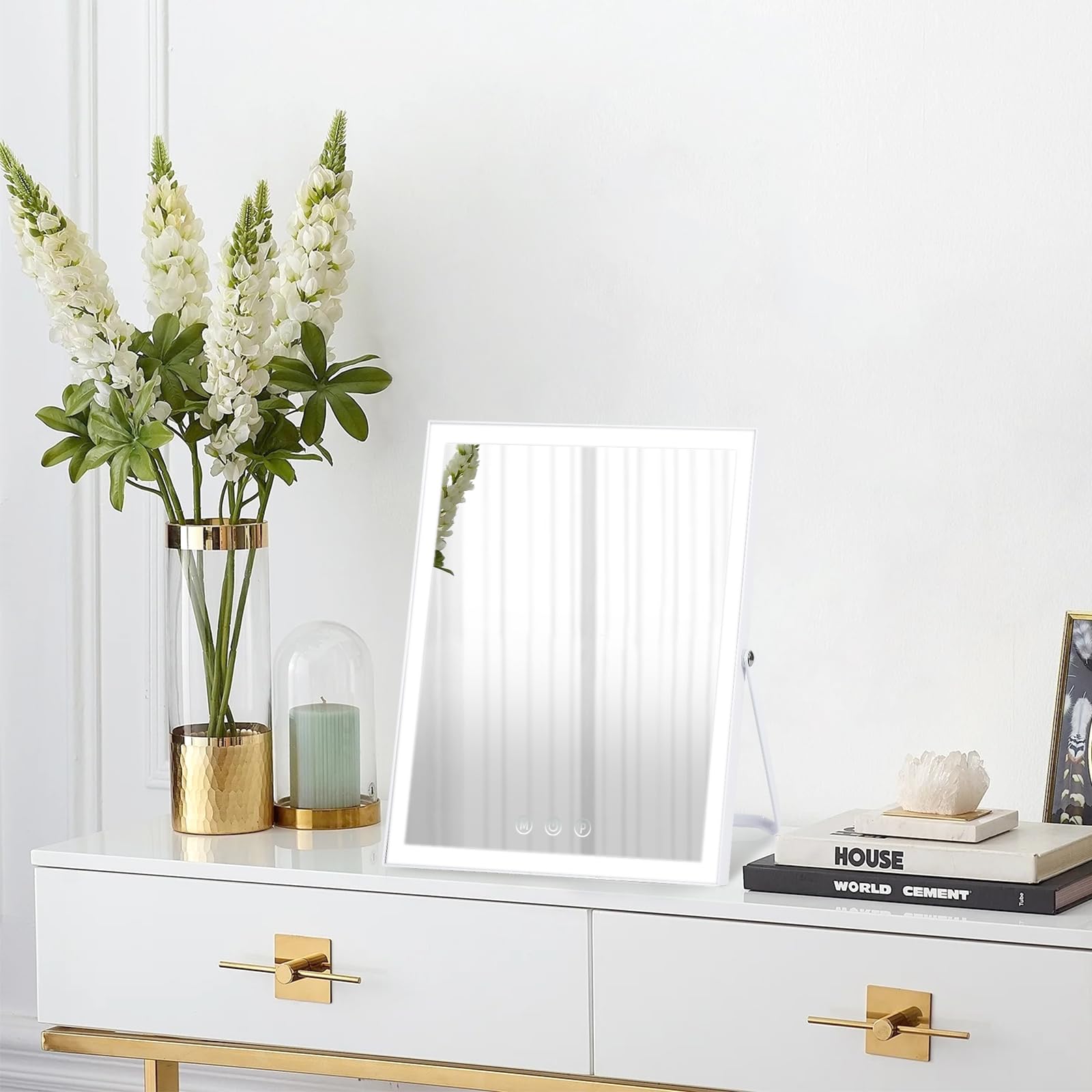 Homtang vanity mirror compact size saves space on a dresser