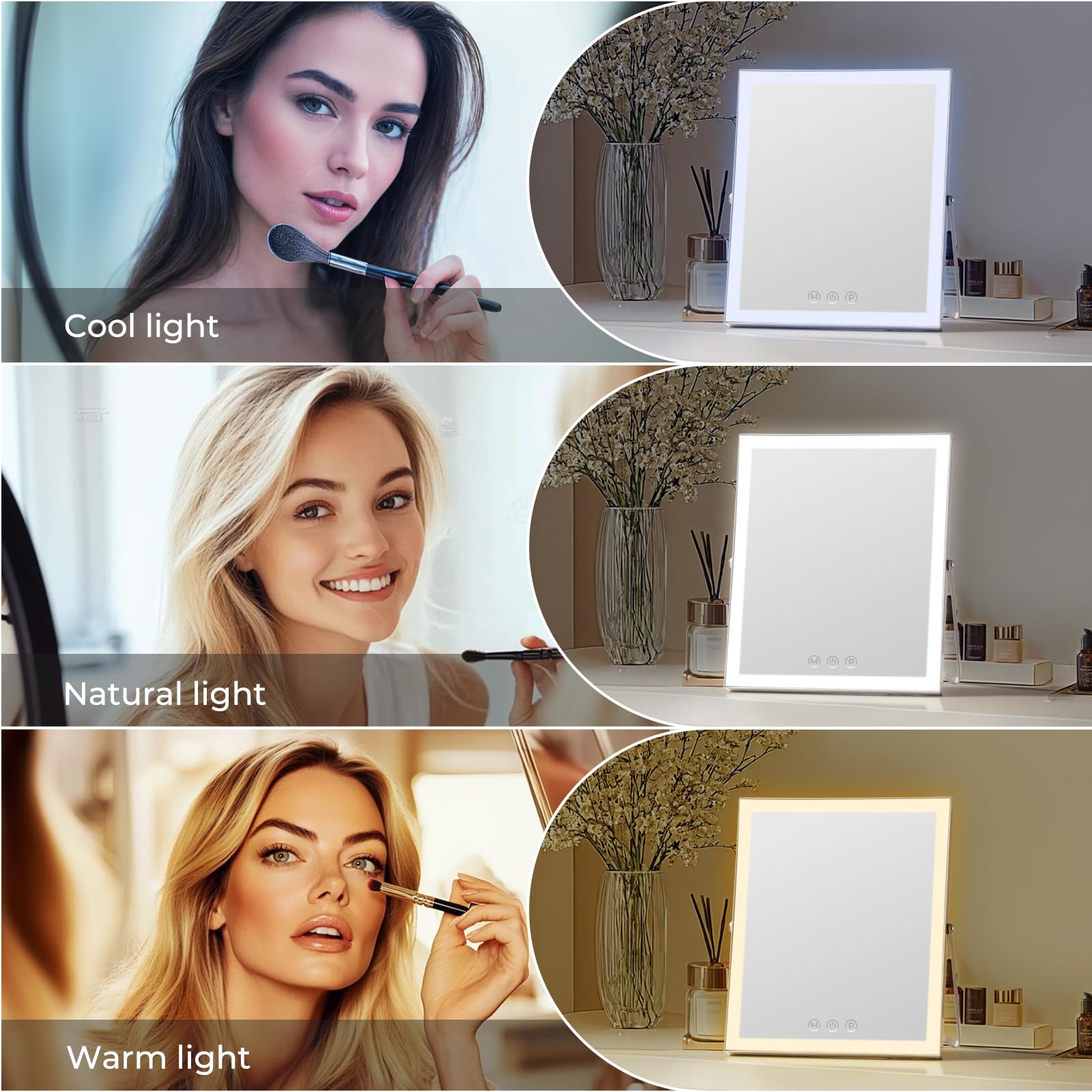 Homtang vanity mirror side view showing slim desk profile