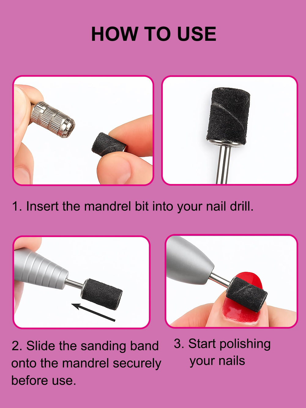 HomTop 240 fine sanding band delivering a smooth finish on nails.