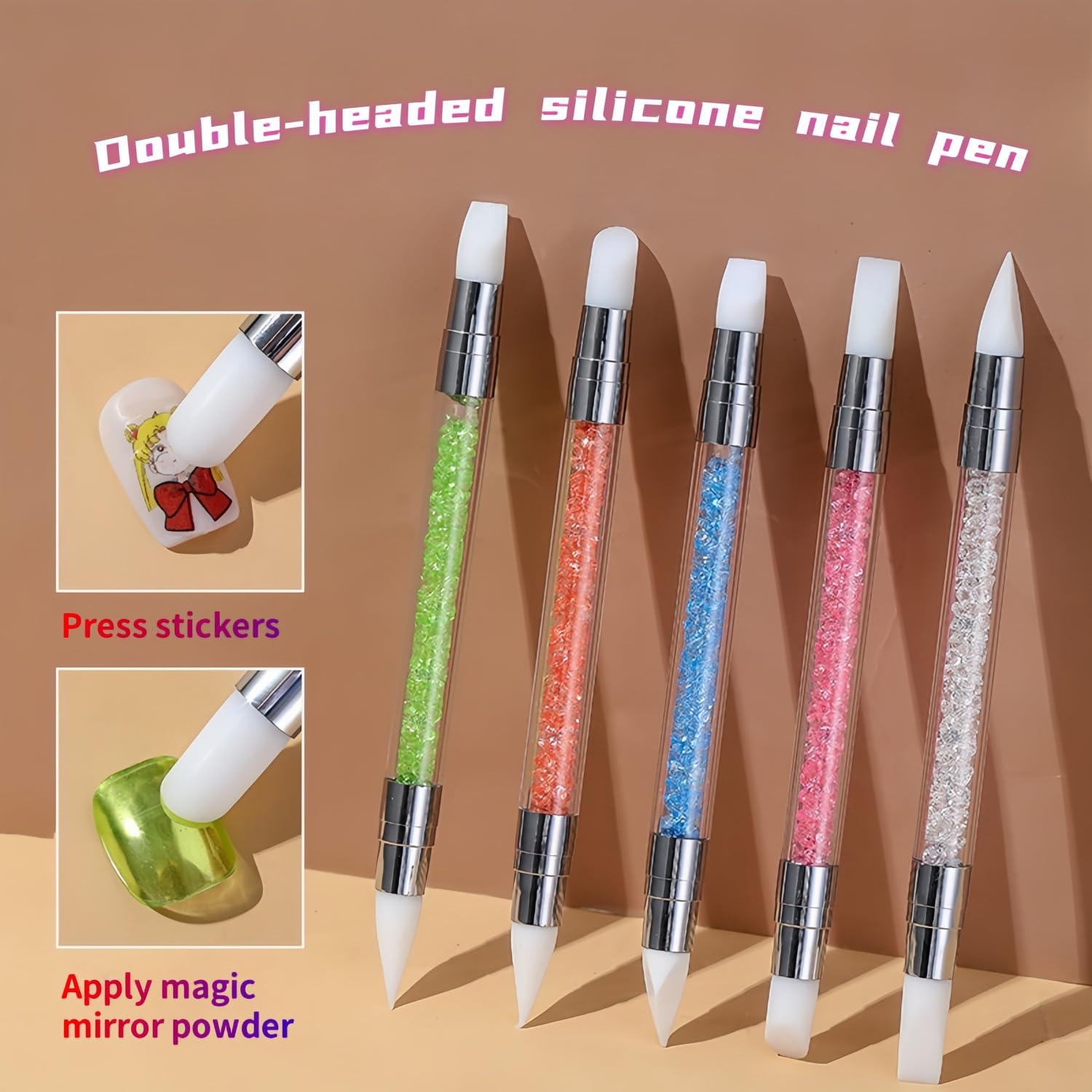 HomTop soft silicone tips ensure precise, non-stick application for nail art.