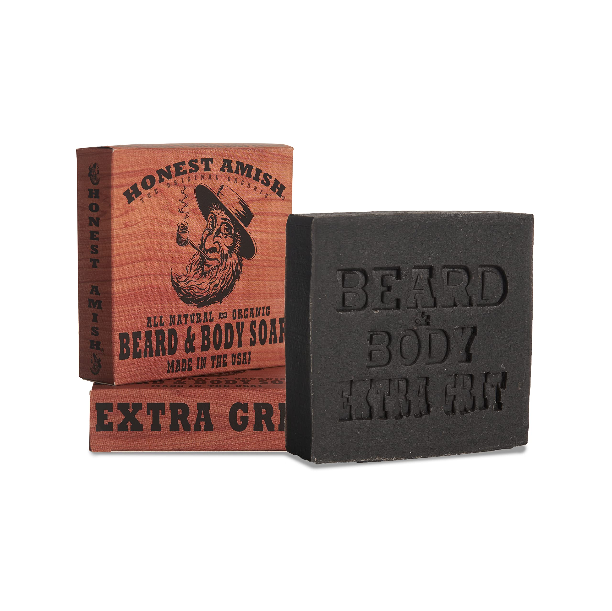 Exfoliating grit particles visible in Honest Amish soap for smoother skin and beard