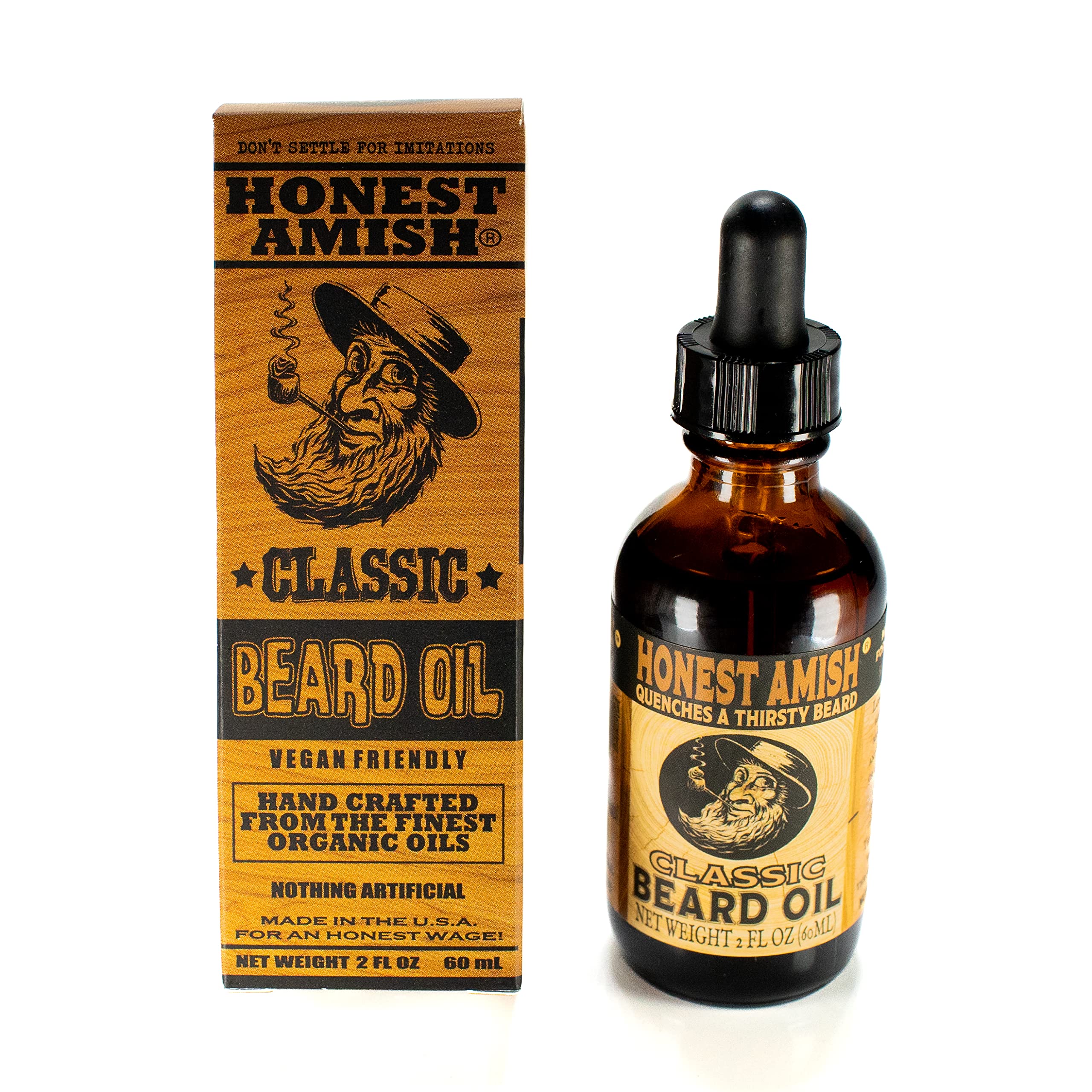 Honest Amish Classic Beard Oil packaging showcases premium formula
