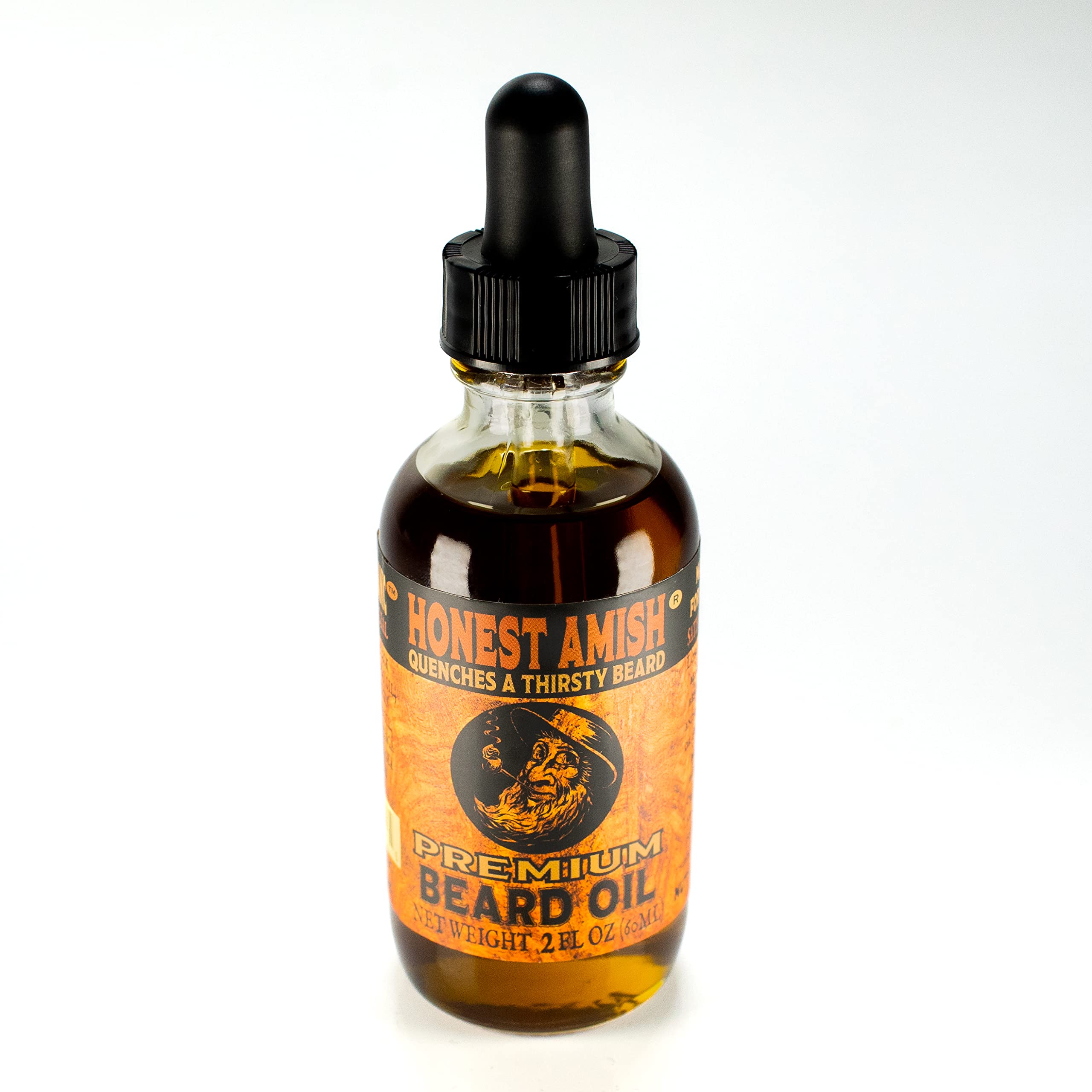 Honest Amish Premium Beard Oil pour demonstrates easy application for conditioning.