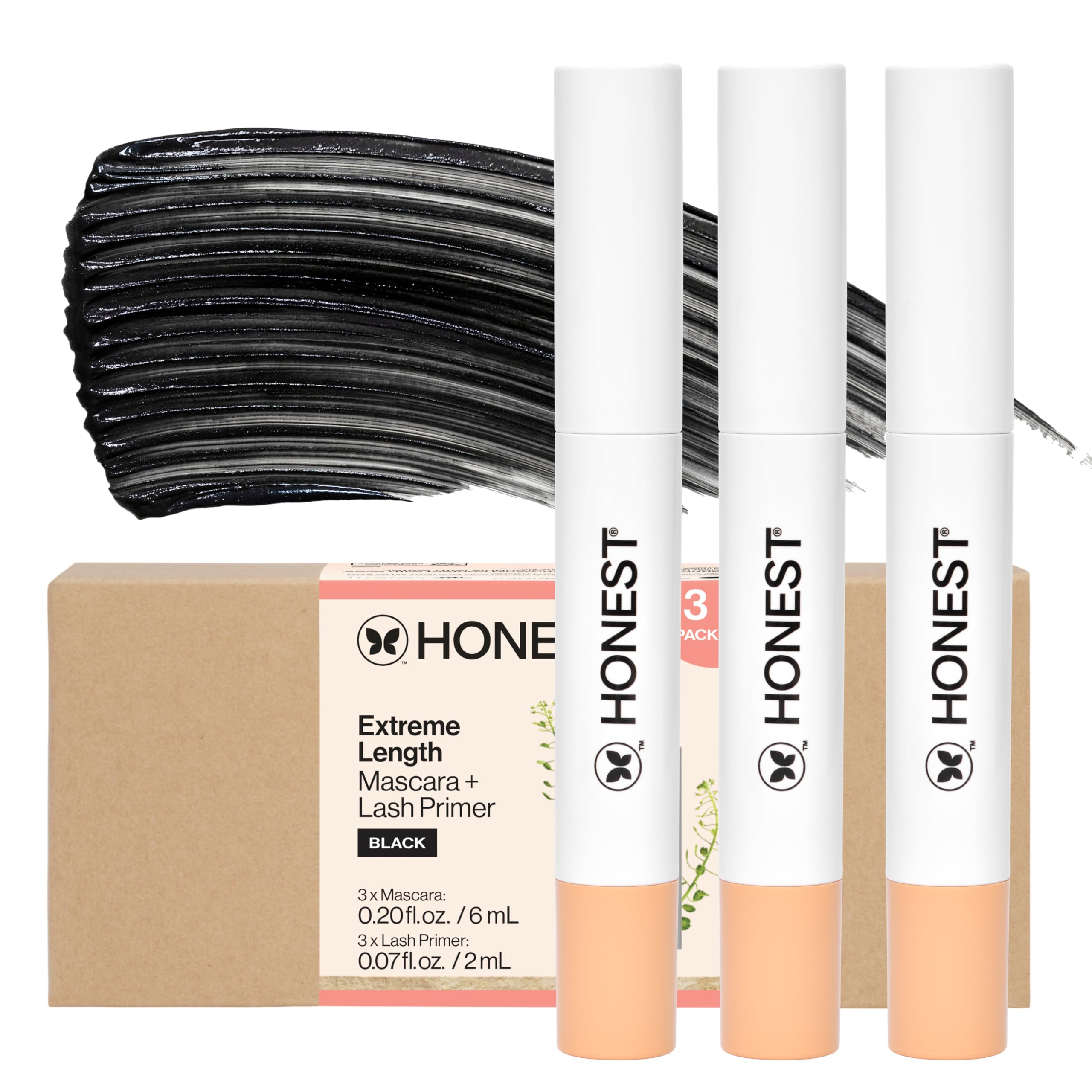 Honest Beauty 2-in-1 extreme length mascara primer pack front view promotes long-wear lashes.