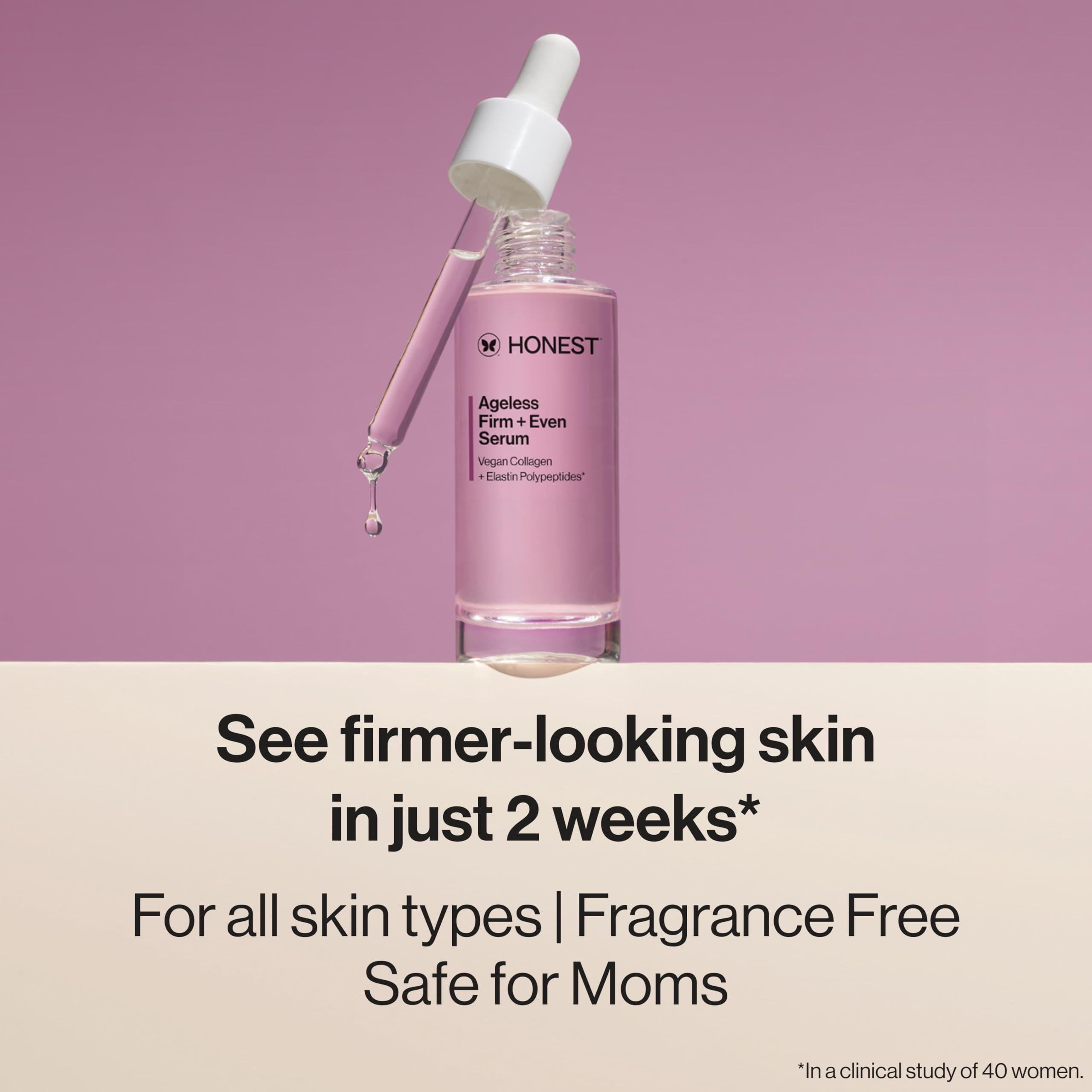 Honest Beauty Ageless Serum dropper close-up delivering hydration.